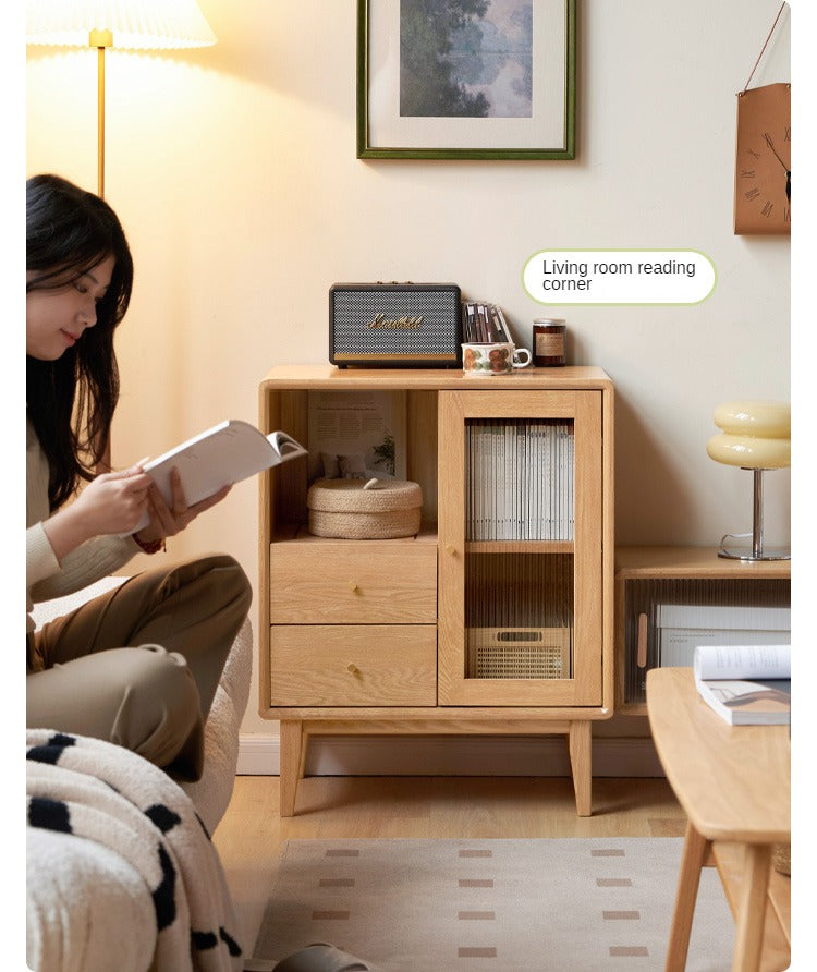 Solid Oak Wood Side Cabinet - Rustic Home Storage for Living Room, Bedroom & Entryway - Perfect for Organizing Books, Decor & Essentials