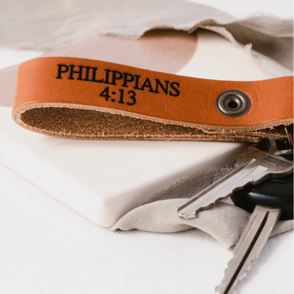 Genuine Leather Engraved Bible Verse Keychain - Personalized Scripture Gift with Focus Word & Reference - Perfect for Christian Gifts, Baptism, Confirmation & Daily Inspiration