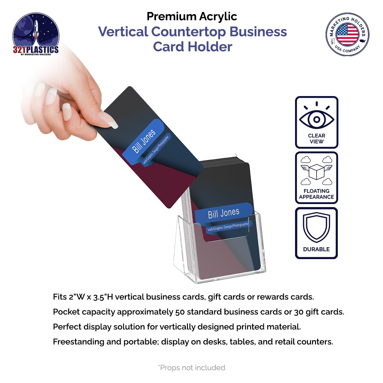 100 Pack Clear Acrylic Business Card Holders - Vertical 2