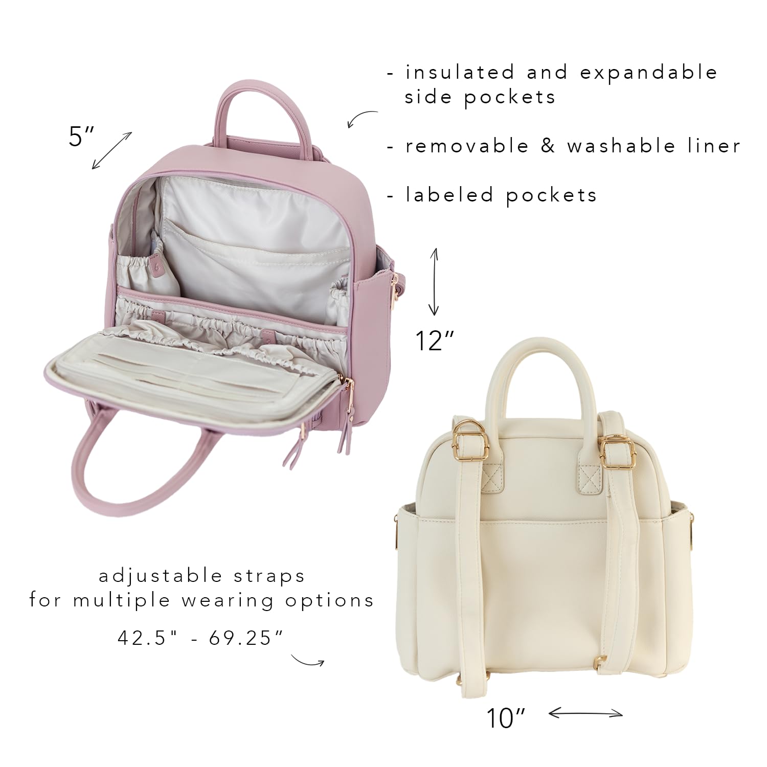 Ayla & Co Vegan Leather Mini Diaper Bag with Expandable Pockets, Built-In Wallet & Organizer - Stylish & Functional Baby Bag for Moms On-The-Go, Travel & Everyday Use
