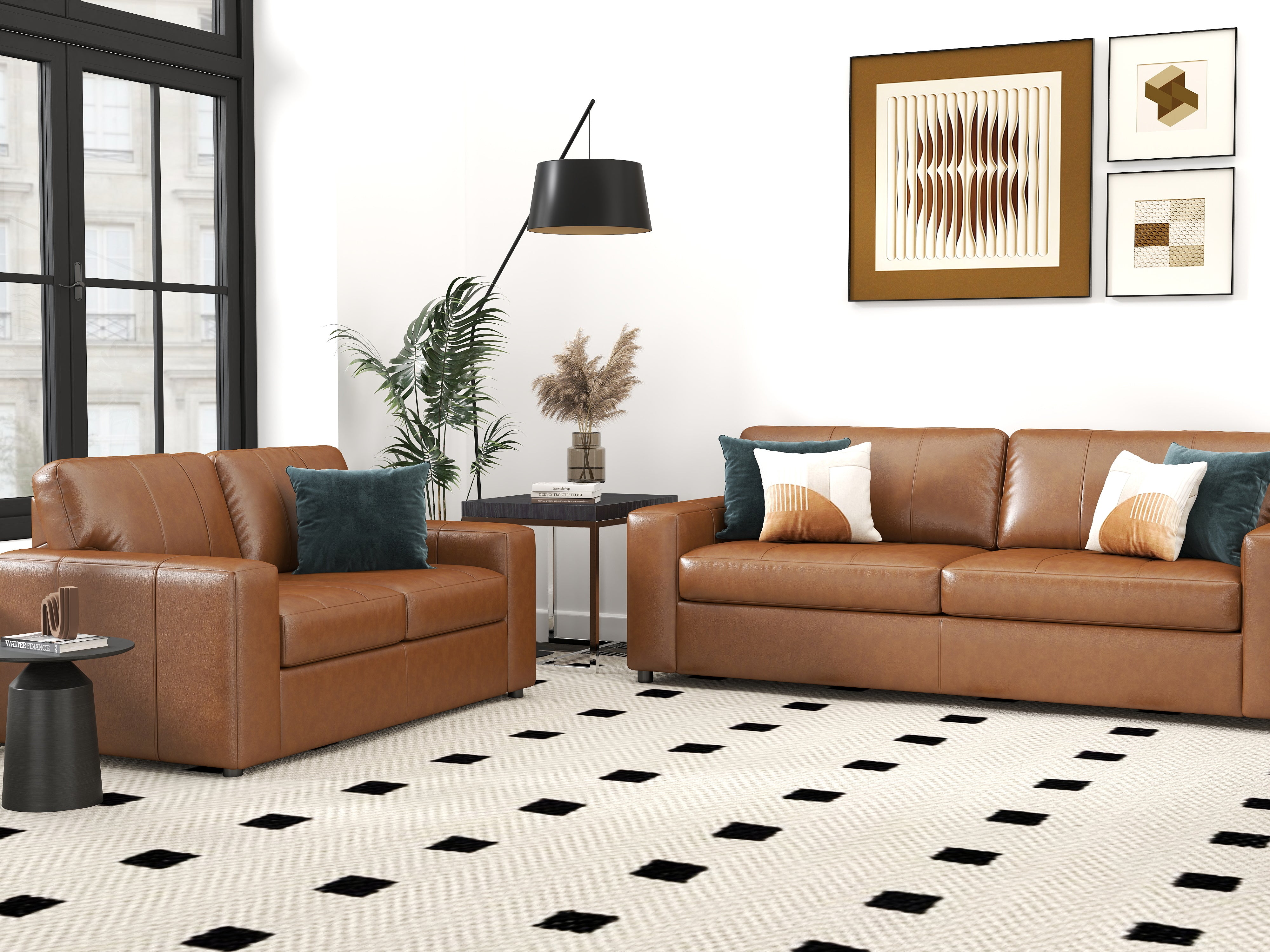 Roundhill Furniture Sakan Genuine Leather Upholstered Living Room Set - Sofa, Loveseat & Chair - Modern Sectional Couch for Home Theater, Family Room & Lounge Areas