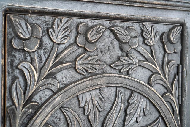 Hand Carved Tallboy Charcoal Wooden Indian Armoire Closet - Vintage Storage Cabinet for Bedroom, Living Room & Entryway Organization