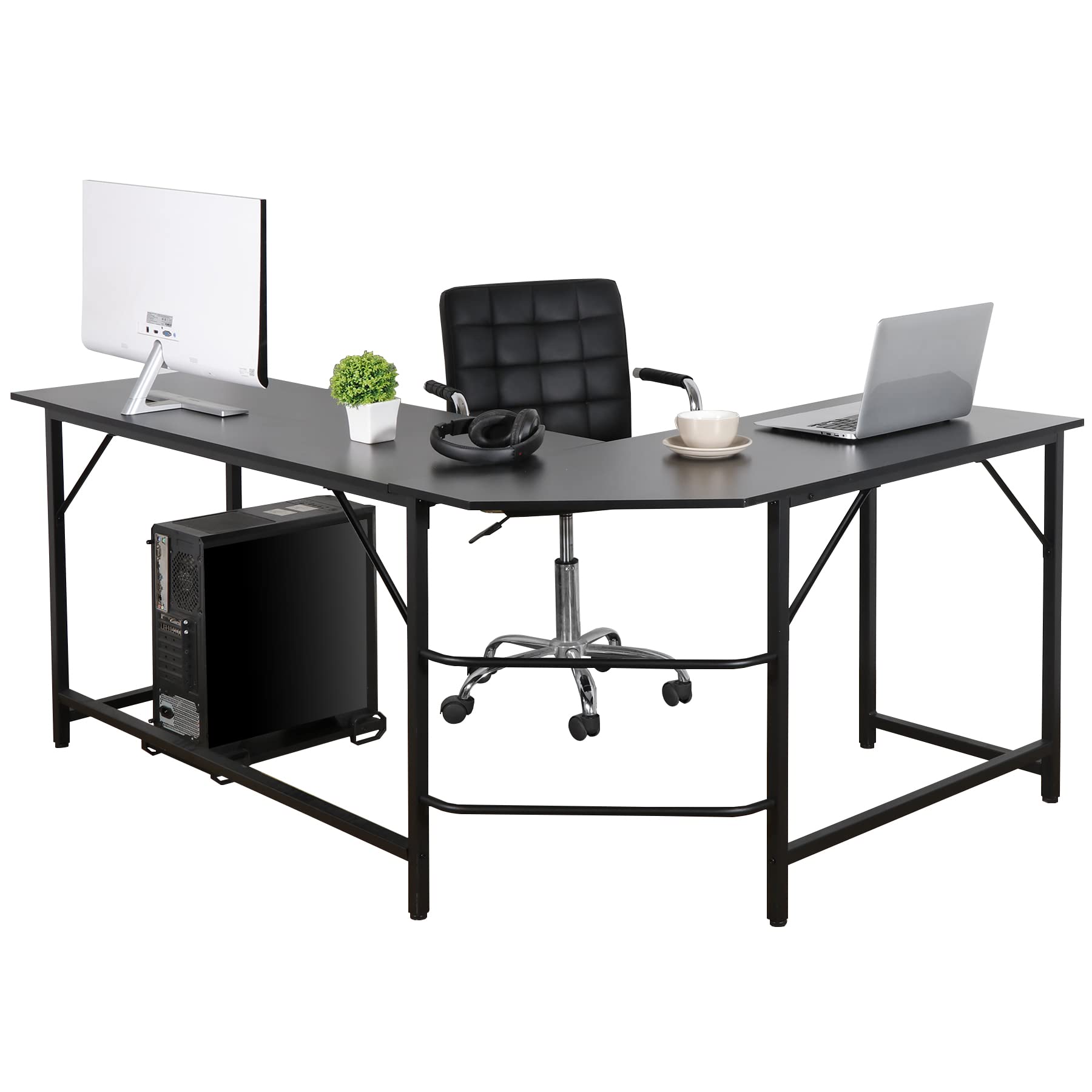 L-Shaped Gaming Desk with CPU Stand - Home Office Workstation for Gamers & Professionals