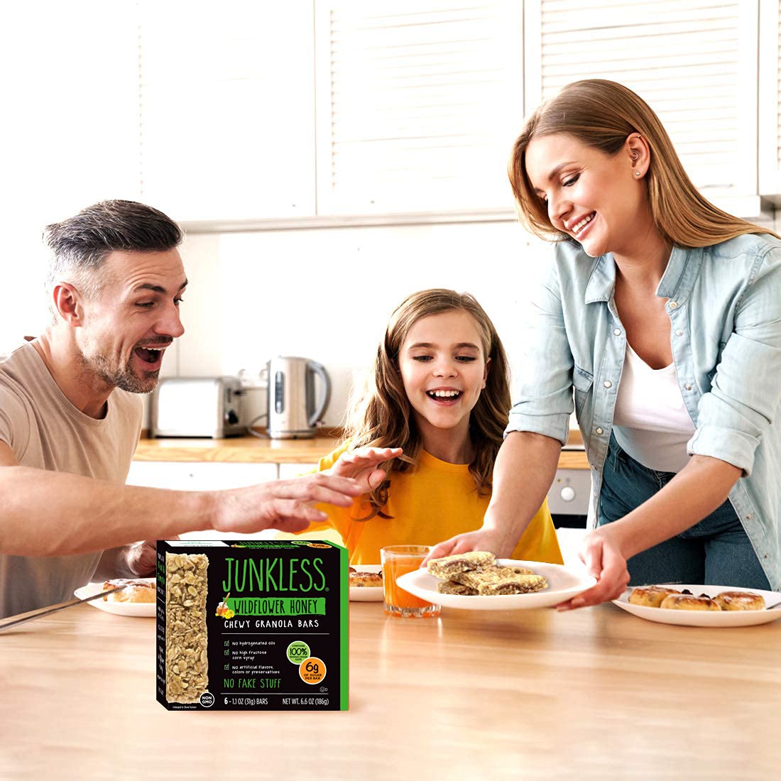 Junkless Oats & Honey Chewy Granola Bars - Low Sugar, Healthy Snack, 1.1oz Bars (6 Pack) - Perfect for School Lunches, Hiking & On-the-Go Energy