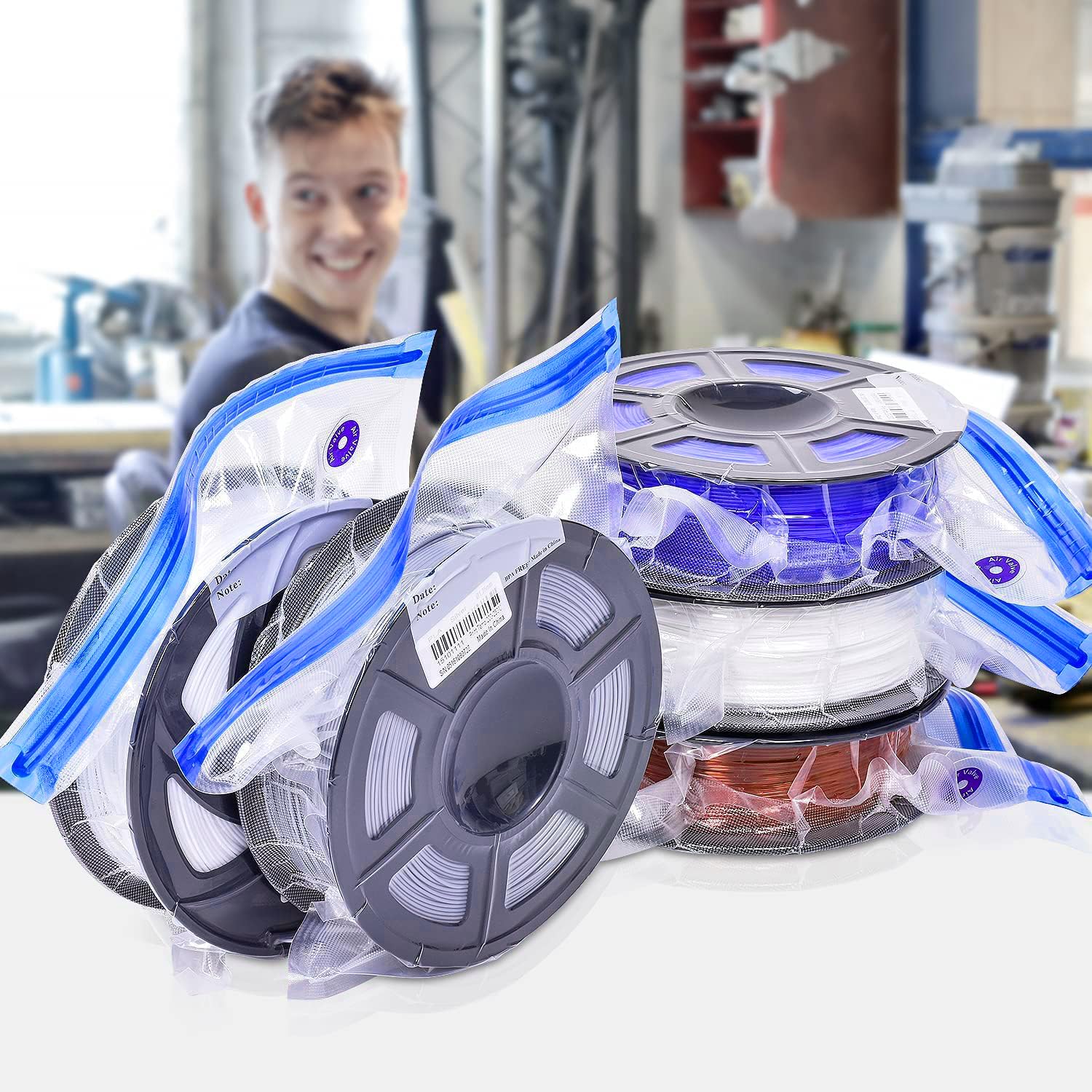 10 Packs Vacuum Sealed Filament Storage Bags with Electric Pump - Moisture Proof 3D Printer Filament Dry Box for PLA ABS PETG - Perfect for Long-Term Filament Storage & Workshop Organization