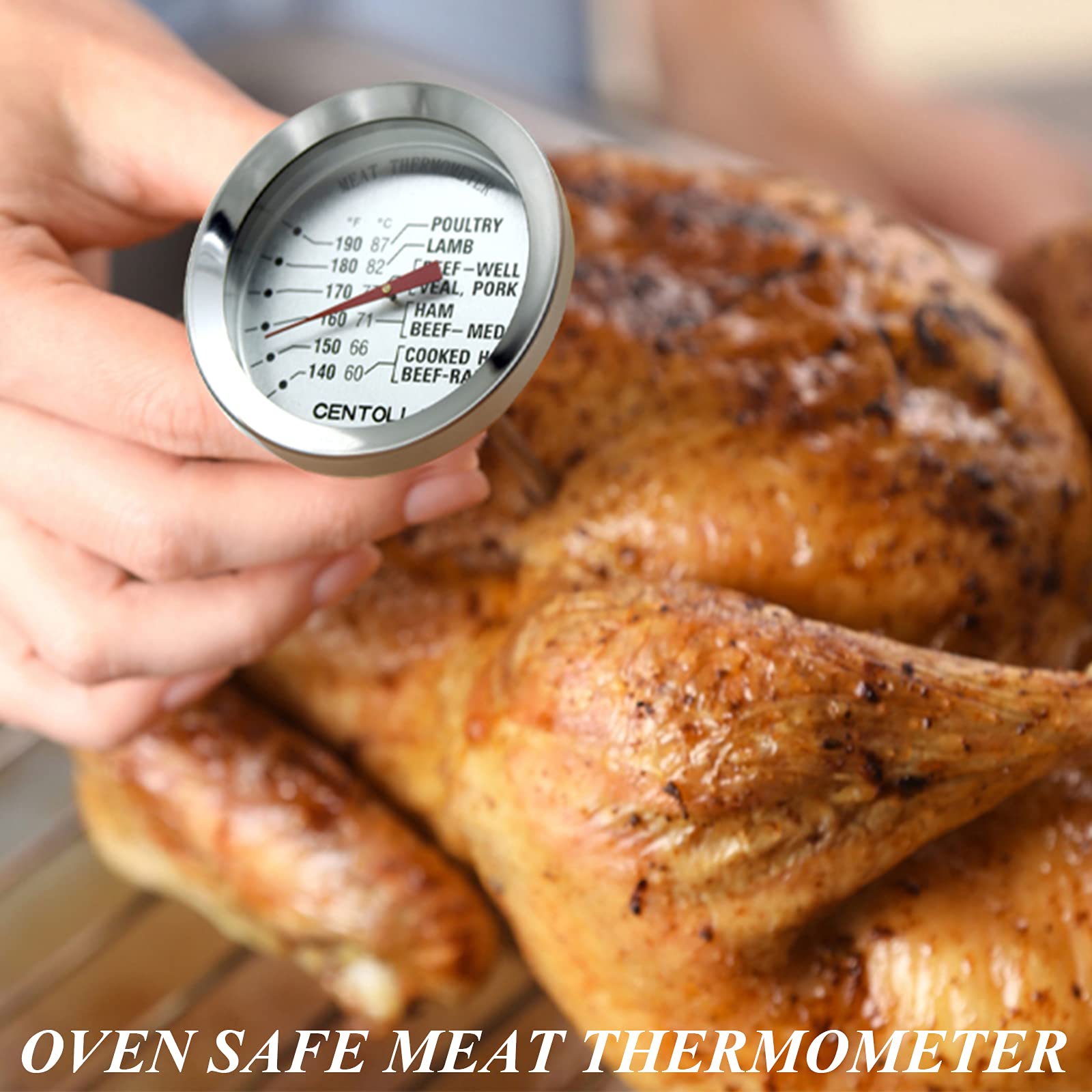 2-Pack Stainless Steel Meat Thermometer for Oven, Grill & Cooking - Dishwasher Safe, No Battery Needed - Perfect for Roasting, Grilling, Baking & BBQ