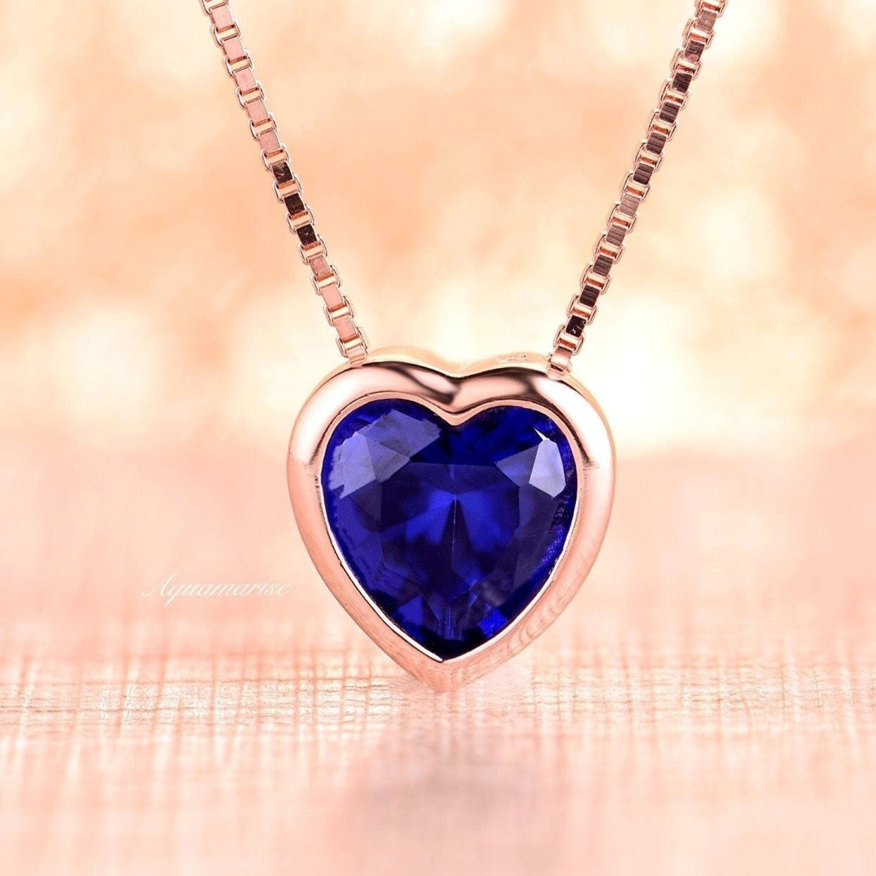 14K Rose Gold Vermeil Heart Sapphire Necklace for Women - Elegant Jewelry Gift for Valentine's Day, Anniversary & Special Occasions