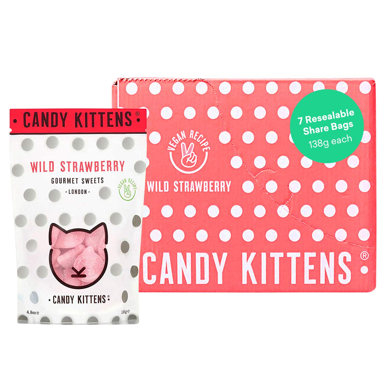 Candy Kittens Vegan Gummy Candy - Plant-Based, Gluten-Free, Natural Fruit Flavors - Wild Strawberry, Sour Watermelon & More - 4.8oz (7-Pack) - Perfect for Vegan Snacks, Party Favors & Healthy Treats