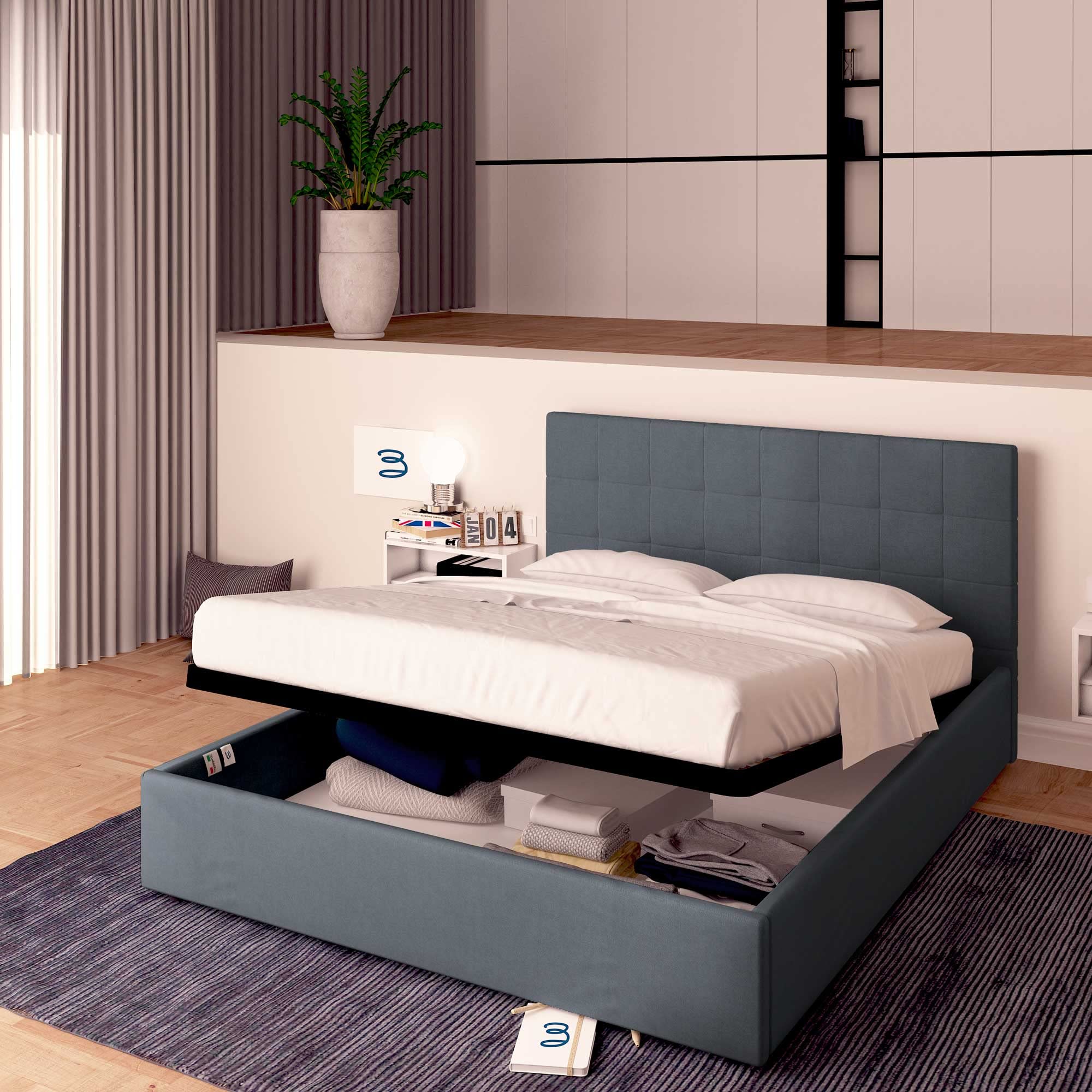Baldiflex Dublin Fabric Storage Bed Frame with Slatted Base for Queen Size Mattress, 180x200 cm, Elegant Anthracite Gray Headboard - Perfect for Modern Bedrooms & Guest Rooms