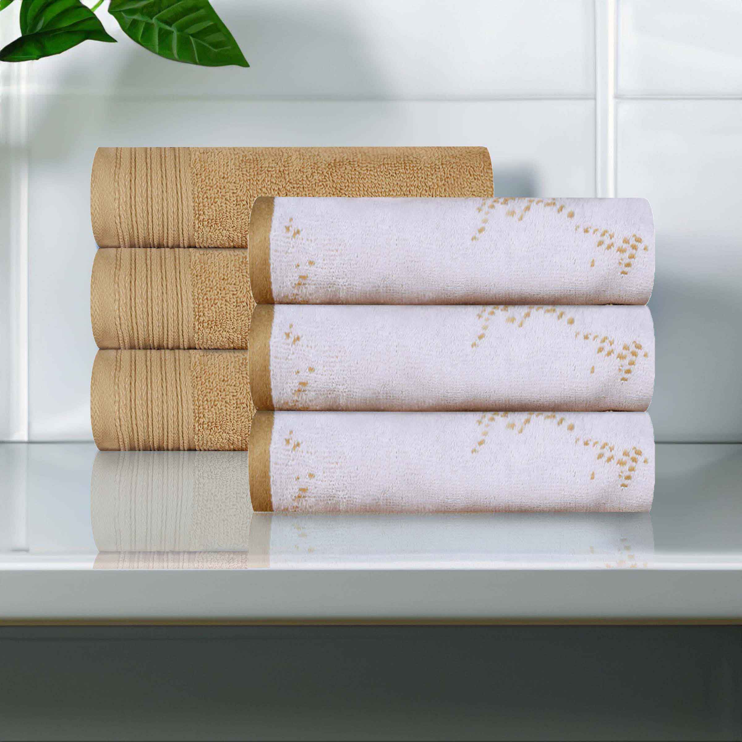 Premium Cotton Quick-Drying Hand Towels - Set of 6 (Solid & Marble Patterns) for Bathroom, Kitchen & Gym - Ultra Absorbent & Soft Guest Towels