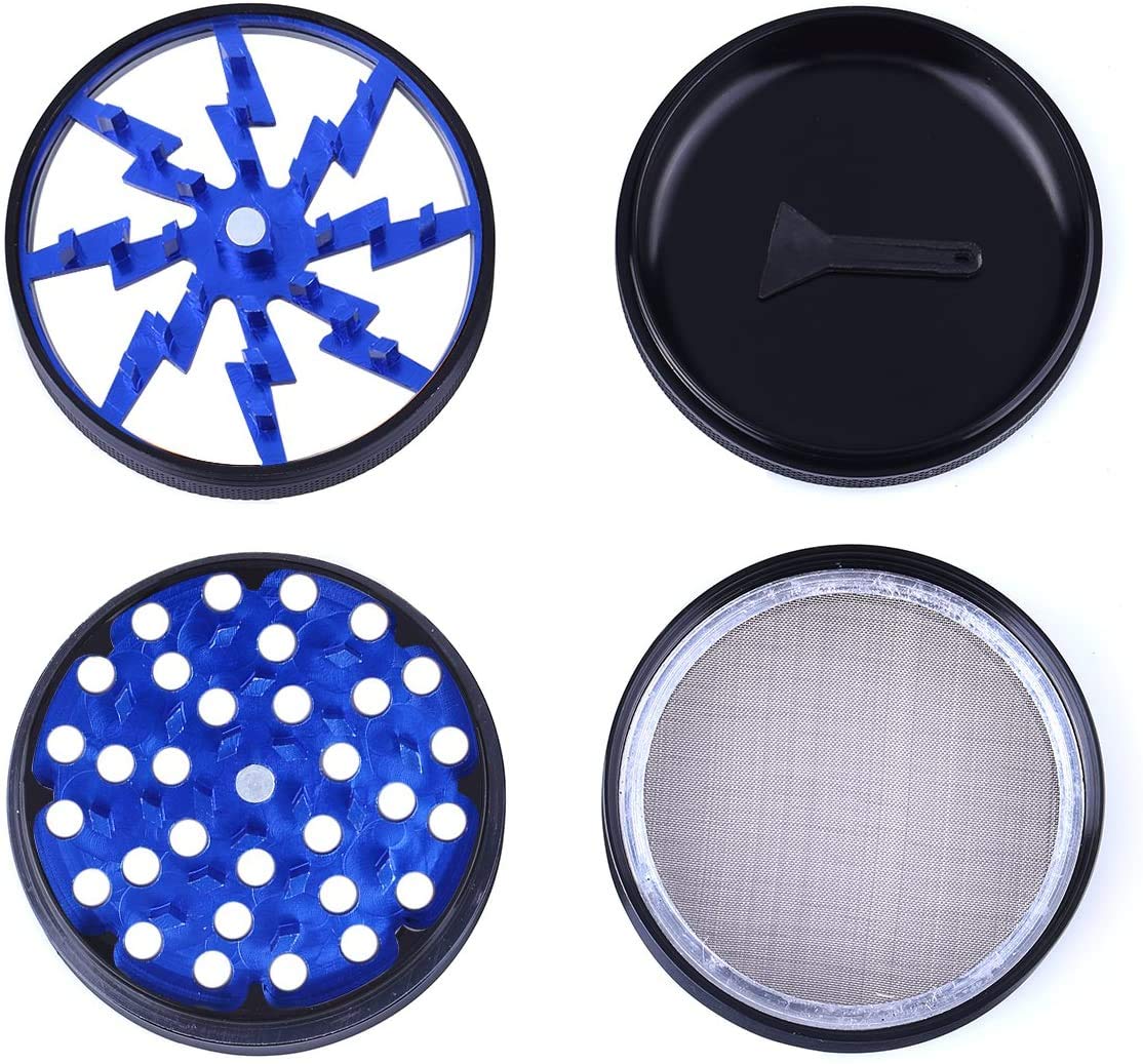 Premium 63mm 4-Layer Blue Herb Grinder with Clear Cover, Magnetic Lid, Pollen Scraper & Sifter - Portable Weed Grinder for Herbs, Spices & Tobacco - Perfect for Home Use, Travel & Outdoor Activities