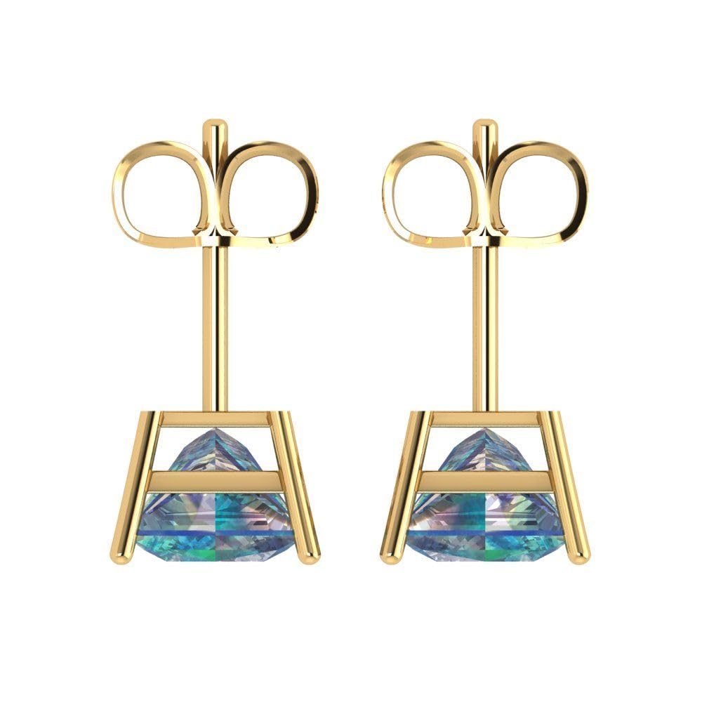 4.0 Carat Princess Cut Genuine Blue Moissanite Stud Earrings in 14K Solid Yellow Gold - Perfect for Weddings, Anniversaries & Special Occasions