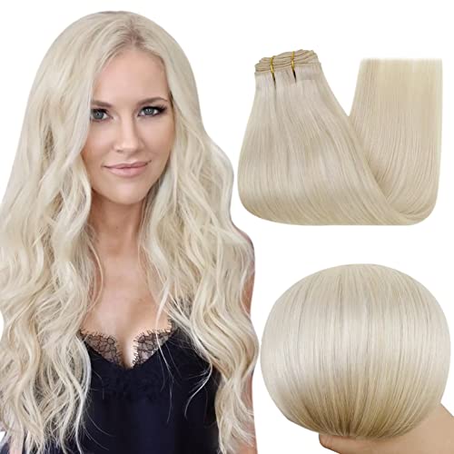Easyouth Blonde Weft Hair Extensions 18Inch 100g - 100% Human Hair Sew-in Extensions Platinum Blonde for Natural Look & Volume - Perfect for Daily Wear, Parties & Special Occasions
