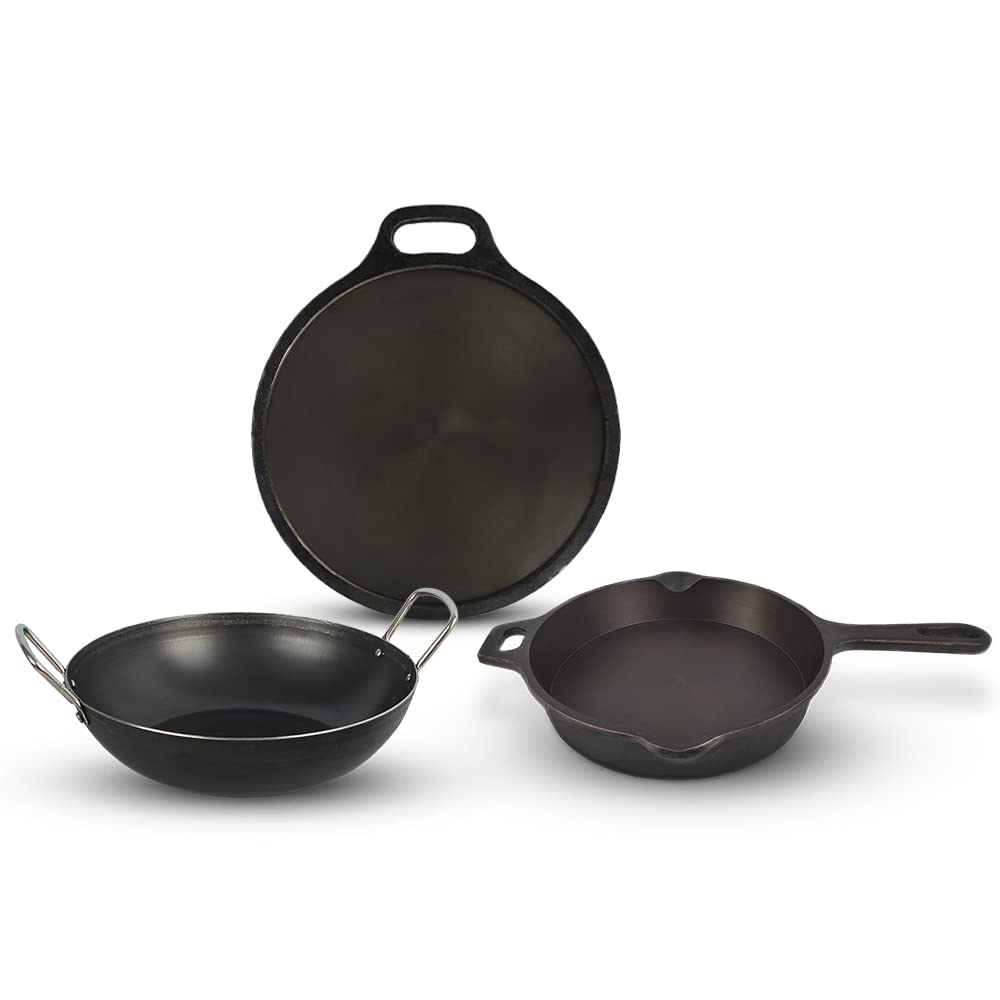Premium Pre-Seasoned Cast Iron Cookware Set - 10.6