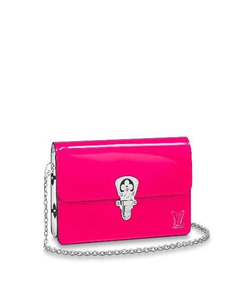 LV Cherrywood Chain Wallet in Patent Leather with Monogram Berlingot Pink - Perfect for Evening Events & Luxury Fashion Accessories