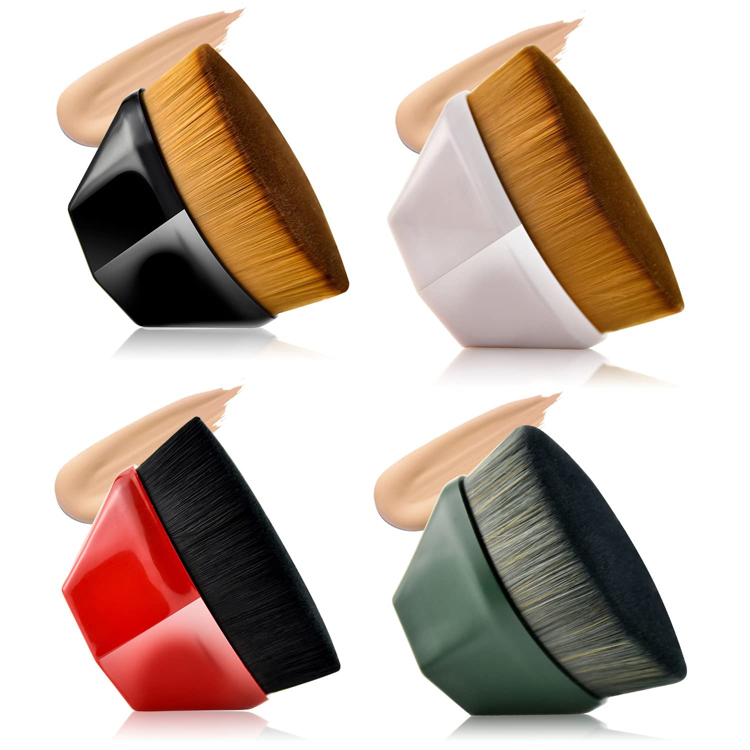 Flat Top Kabuki Makeup Brush Set (4pcs) - Foundation & Powder Application