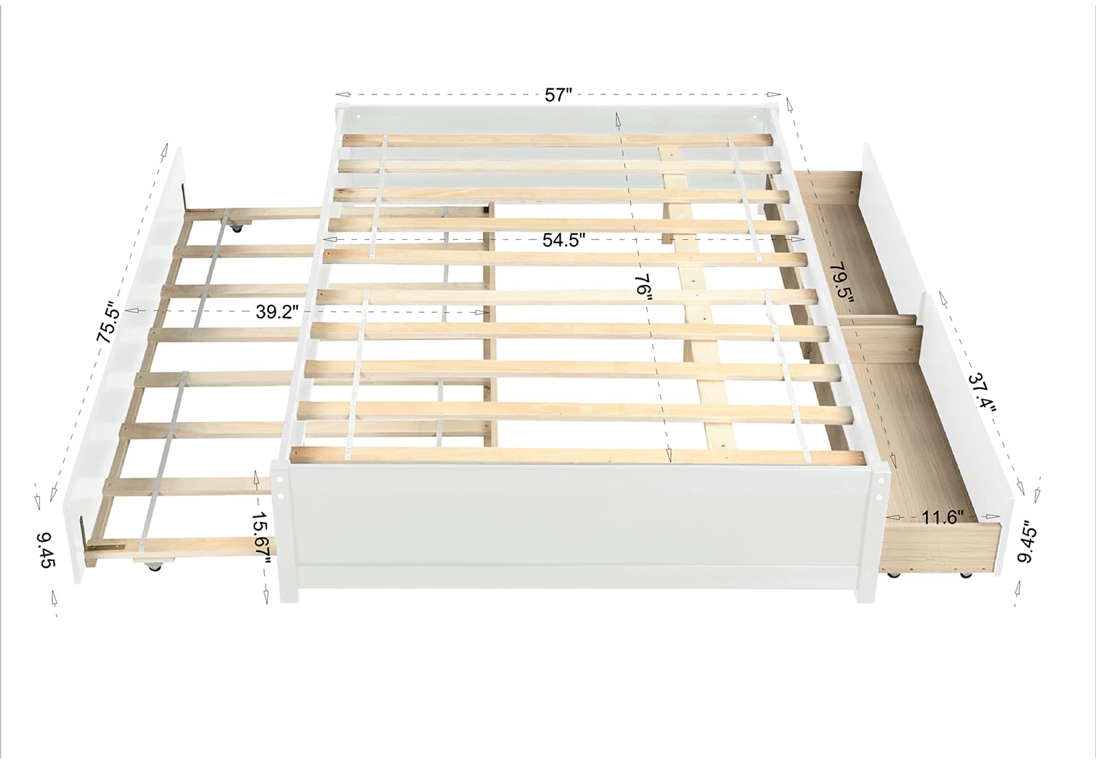 Harper & Bright Designs Full Size Wood Platform Bed Frame with Trundle and Storage Drawers - Space-Saving Captain Bed for Kids, Teens & Adults - Perfect for Small Bedrooms, Guest Rooms & Dormitories - White