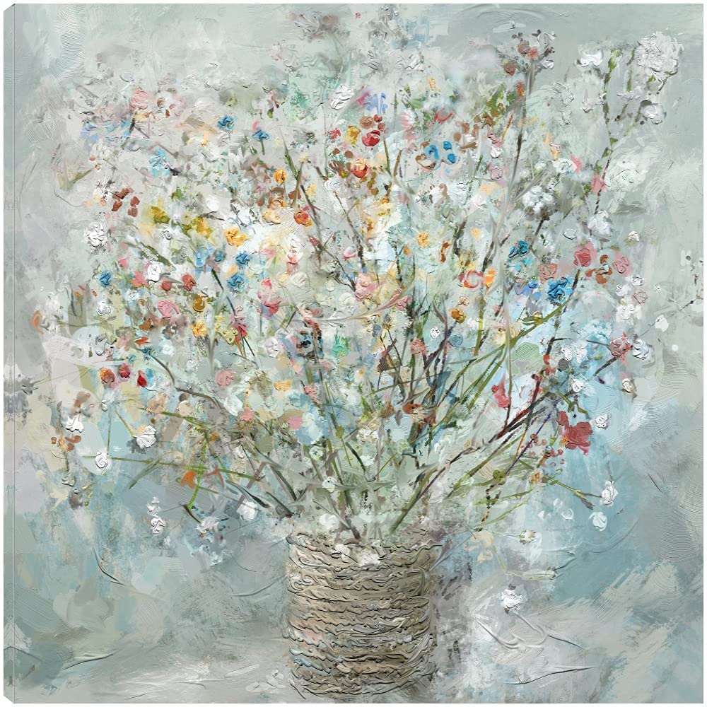 Botanical Canvas Wall Art - 22x22 Inch Hand-Painted Floral Plant Decor for Bathroom, Bedroom & Living Room | Country Garden Style Home Decor by Artist Studio Arts | Perfect for Farmhouse, Boho & Vintage Interior Design