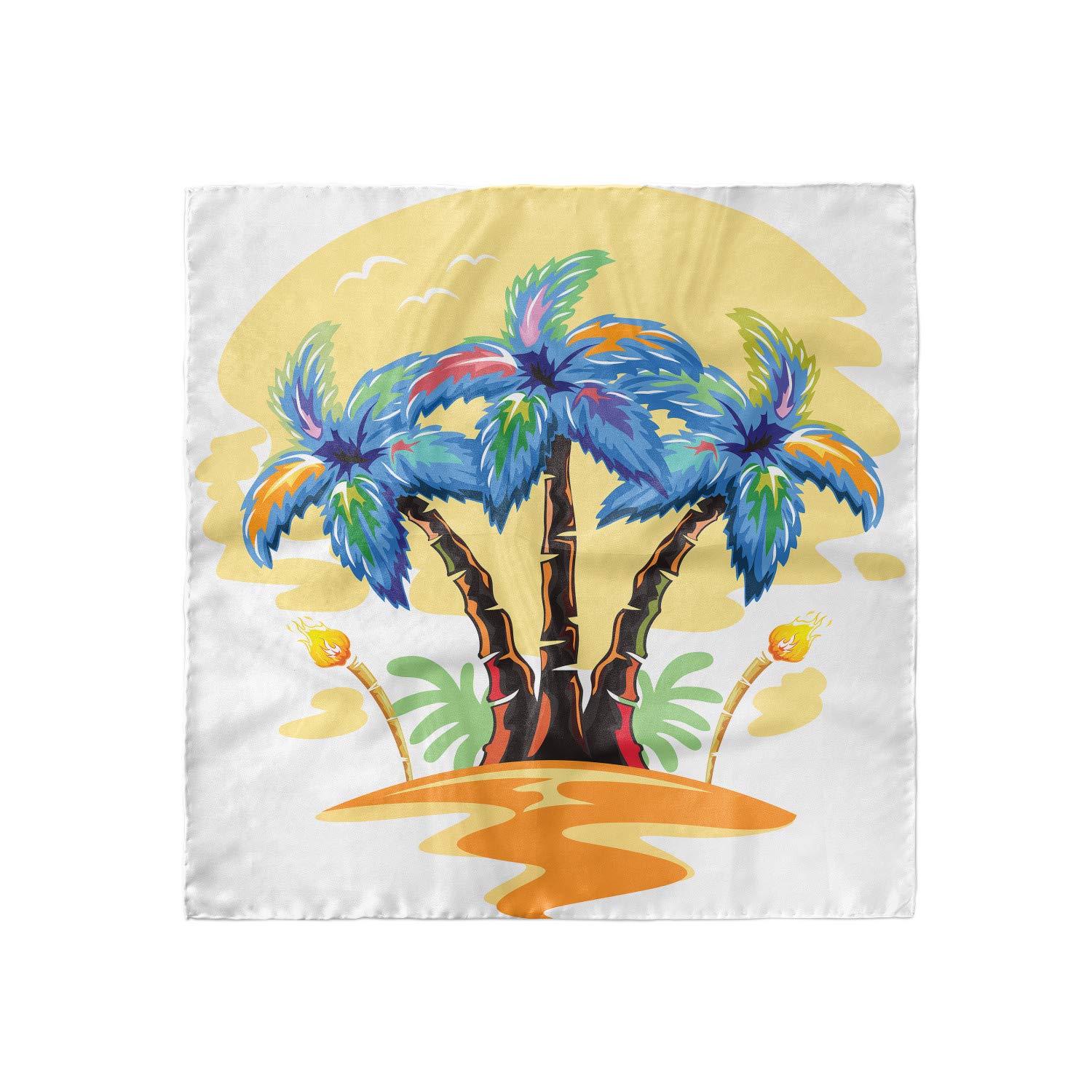 Ambesonne Tropical Head Scarf - Cartoon Island Sunset Print Hair Wrap for Women, Beach Vacation Accessory, Summer Fashion Headband for Outdoor Activities