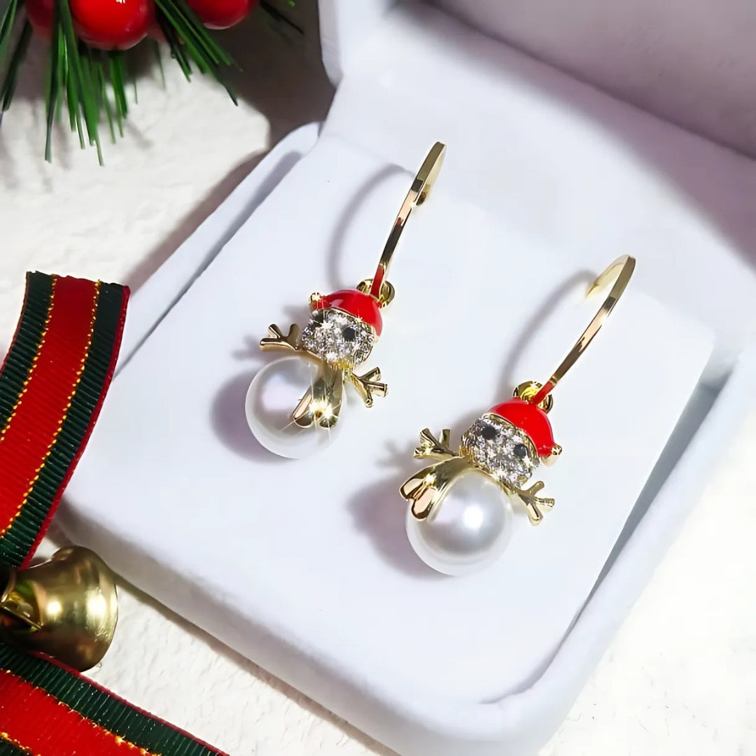 Ivory Red Snowman Holiday Drop Earrings - Christmas Gift for Women | DC008 | Perfect for Holiday Parties, Festive Outfits & Gift Giving