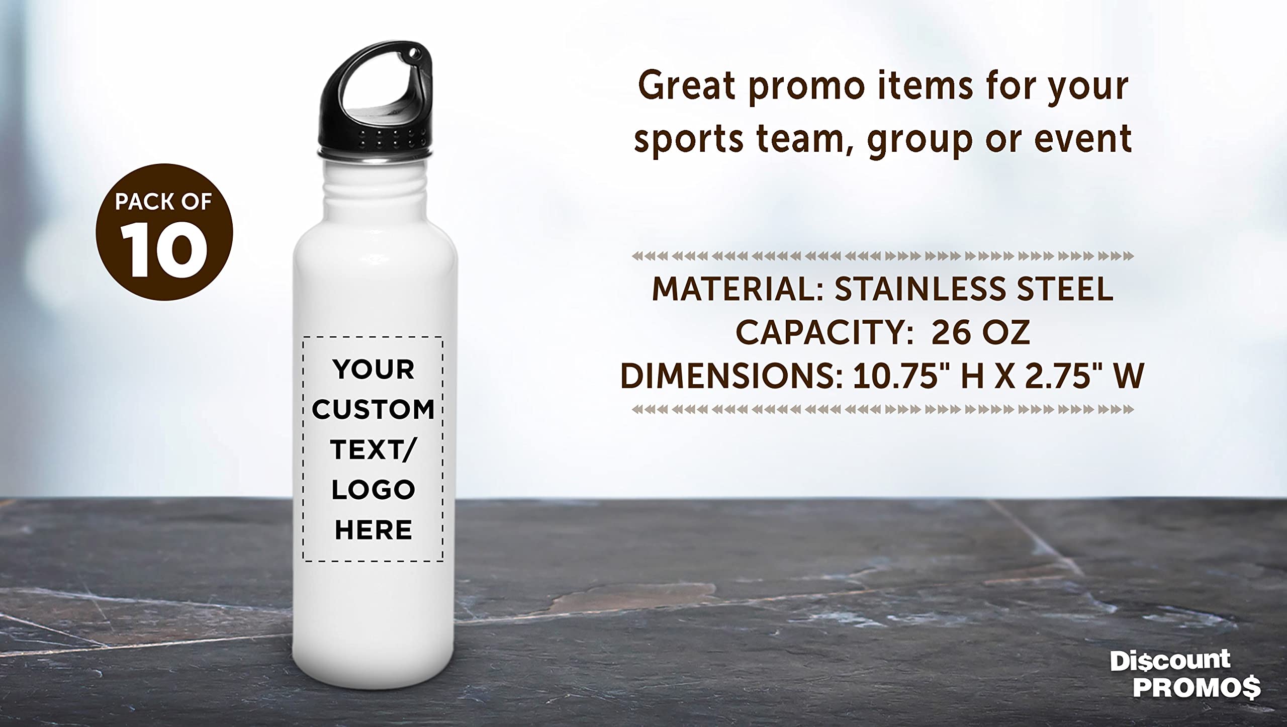Custom Stainless Steel Water Bottles 26oz (Set of 10) - Personalized Bulk Pack - Reusable & Leak Proof - Ideal for Gym, Hiking, Camping, Outdoor Sports - White - Perfect for Office, School, Team Events & Corporate Gifts