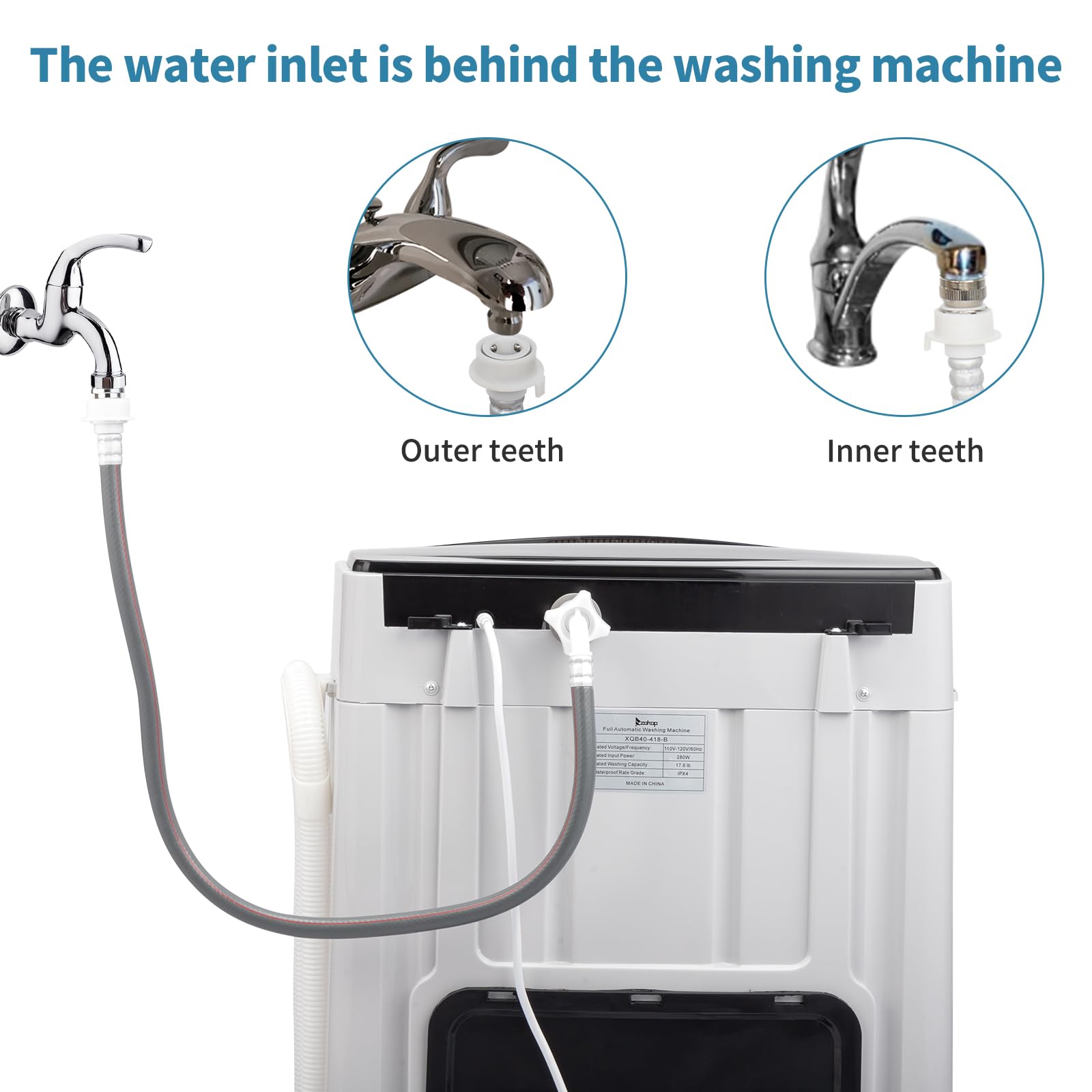 ROVSUN 17.6lbs Full Automatic Portable Washing Machine with Drain Pump - 2 in 1 Compact Washer Dryer Combo, Top Load Laundry for Apartments, Dorms, RVs & Small Spaces - Perfect for Tiny Homes, Camping & Travel Use