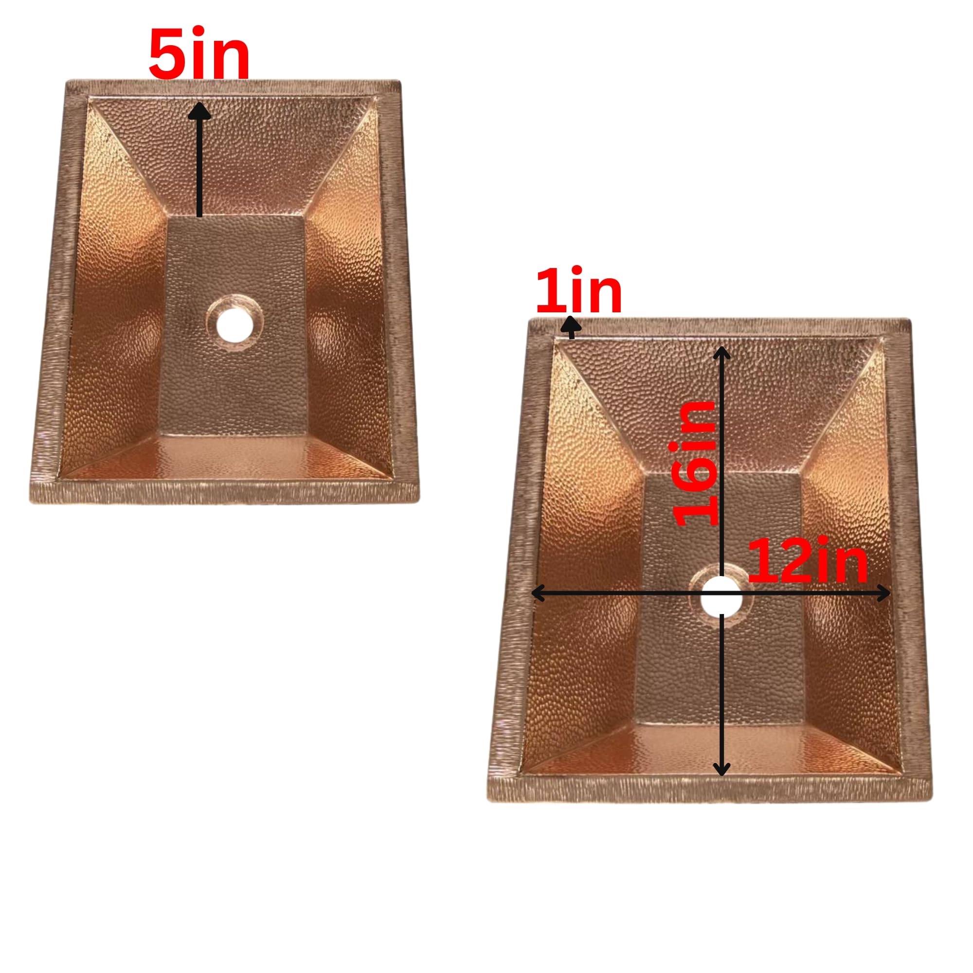 18x14 Inch Mexican Hammered Copper Bathroom Sink - Handcrafted Rectangular Double Wall Copper Vessel Sink with Shiny Finish & Decorative Lip Hammering | Perfect for Rustic, Farmhouse & Southwestern Style Bathrooms