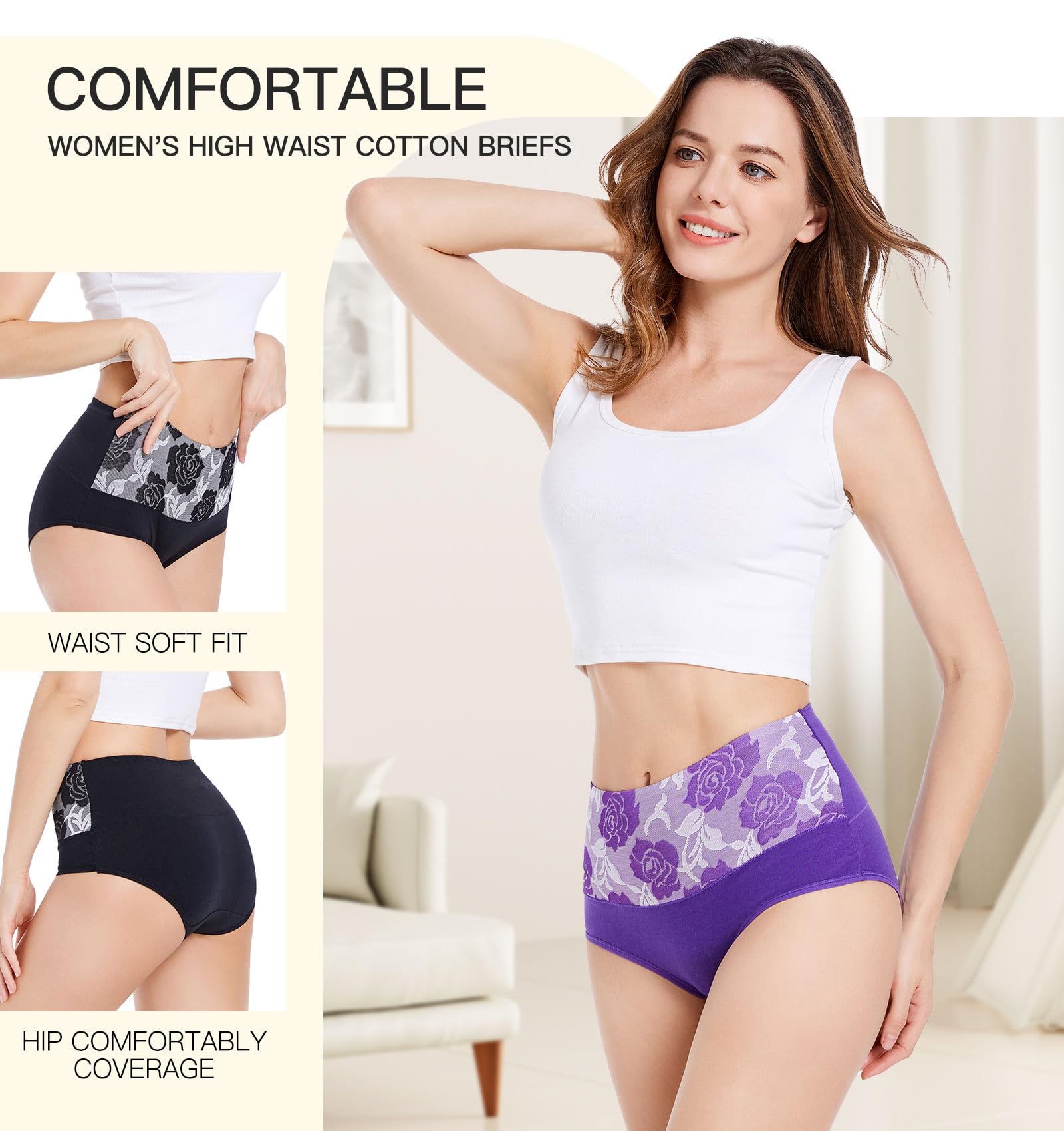 Youlehe Women's High Waist Cotton Underwear - Soft Breathable Full Coverage Briefs for Everyday Comfort | Perfect for Workout, Sleep & Daily Wear