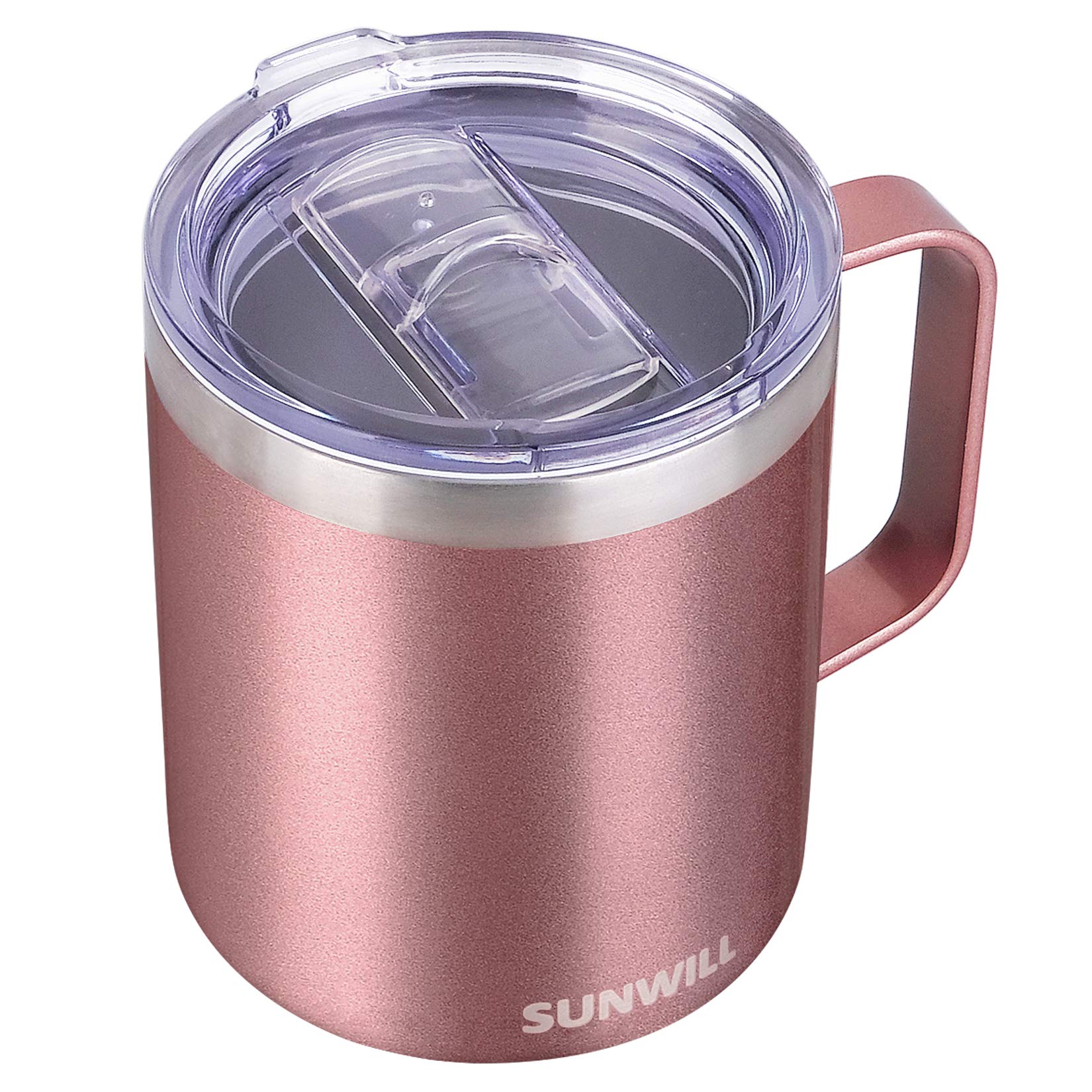 Premium 14oz Stainless Steel Insulated Coffee Travel Mug with Handle & Lid - Double Wall Vacuum Thermos for Hot/Cold Drinks - Rose Gold - Perfect for Office, Commuting & Outdoor Adventures