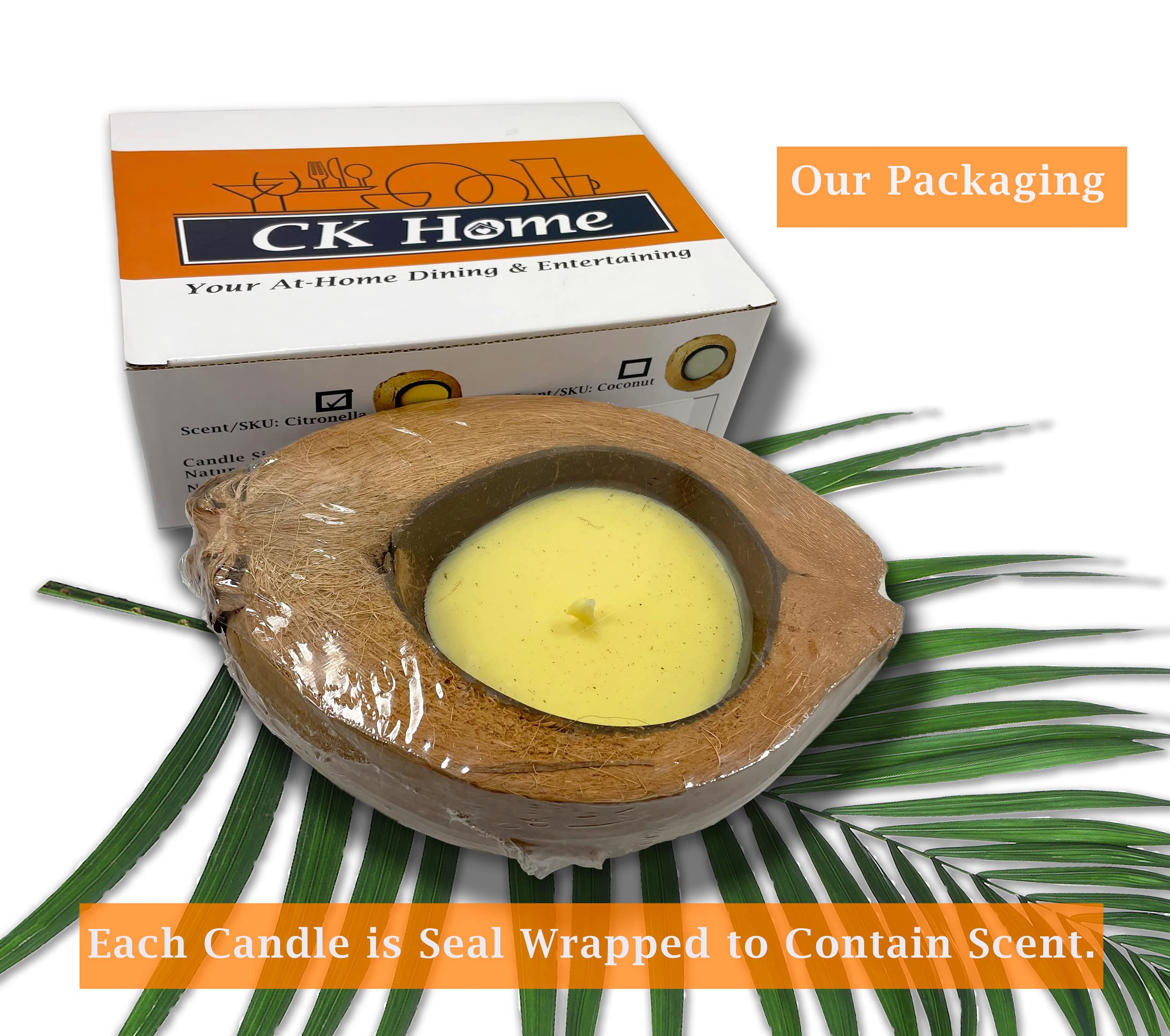 CK Organic Coconut Husk Scented Citronella Candle - 100% Soy Wax with Cotton Wick for Clean Burning | Home Décor, Mosquito Repellent & Relaxing Gift for Outdoor Patio, Garden & Indoor Spaces