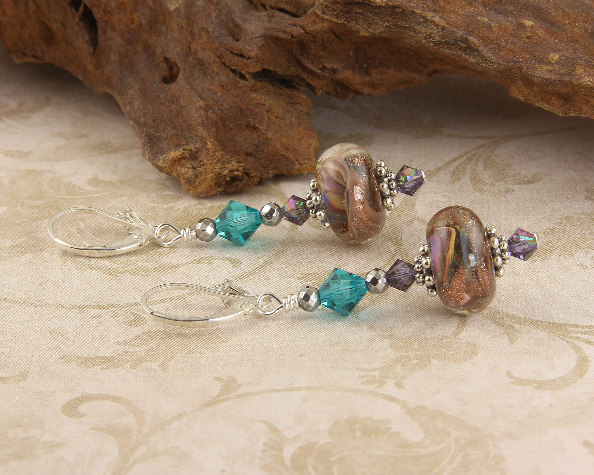 Teal Shimmering Goldstone Lampwork Earrings - Handmade Bohemian Jewelry for Women | Perfect for Parties, Weddings & Special Occasions