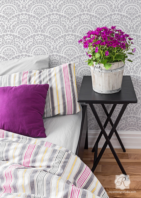 Spanish Lace Scallop Wall Stencil - DIY Home Decor Painting Template for Walls, Furniture & Crafts | Perfect for Bedroom, Nursery & Living Room Accent Walls