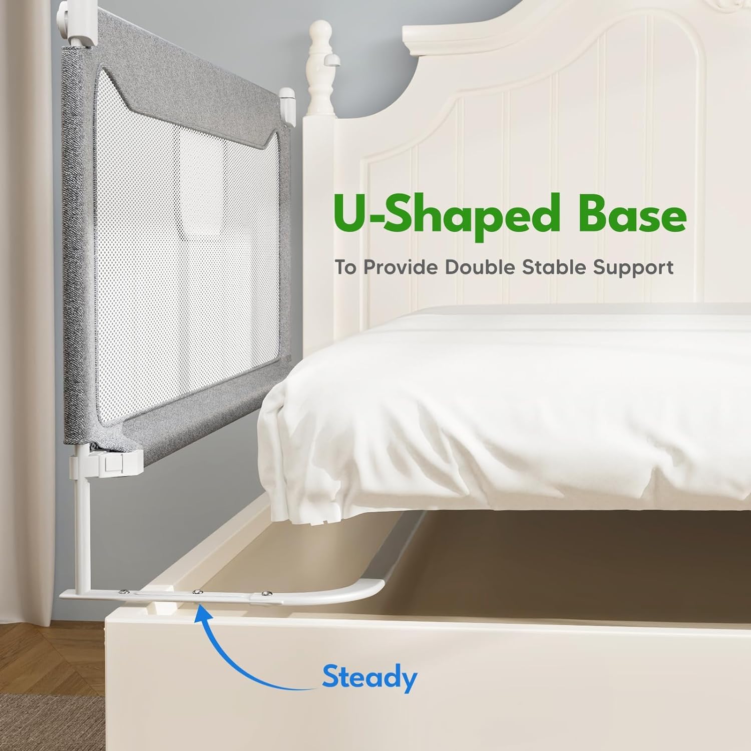 HOMEAL U-Shape Toddler Bed Rail Guard - 74.8 Inch Safety Rail for King & Twin Mattresses (Grey) - Perfect for Baby & Kids Room, Travel & Overnight Protection