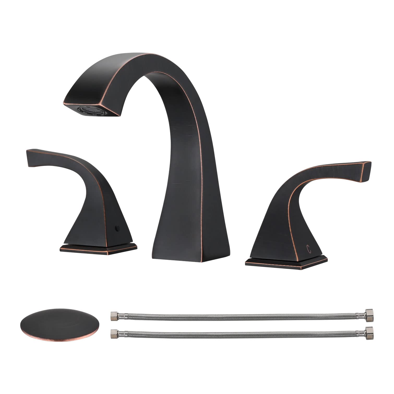 Oil Rubbed Bronze Widespread Bathroom Faucet - 2 Handle 8 Inch Brass Bathroom Sink Faucet for 3 Hole Lavatory with Pop Up Drain & Supply Lines - Perfect for Modern Bathroom Vanities & Powder Rooms