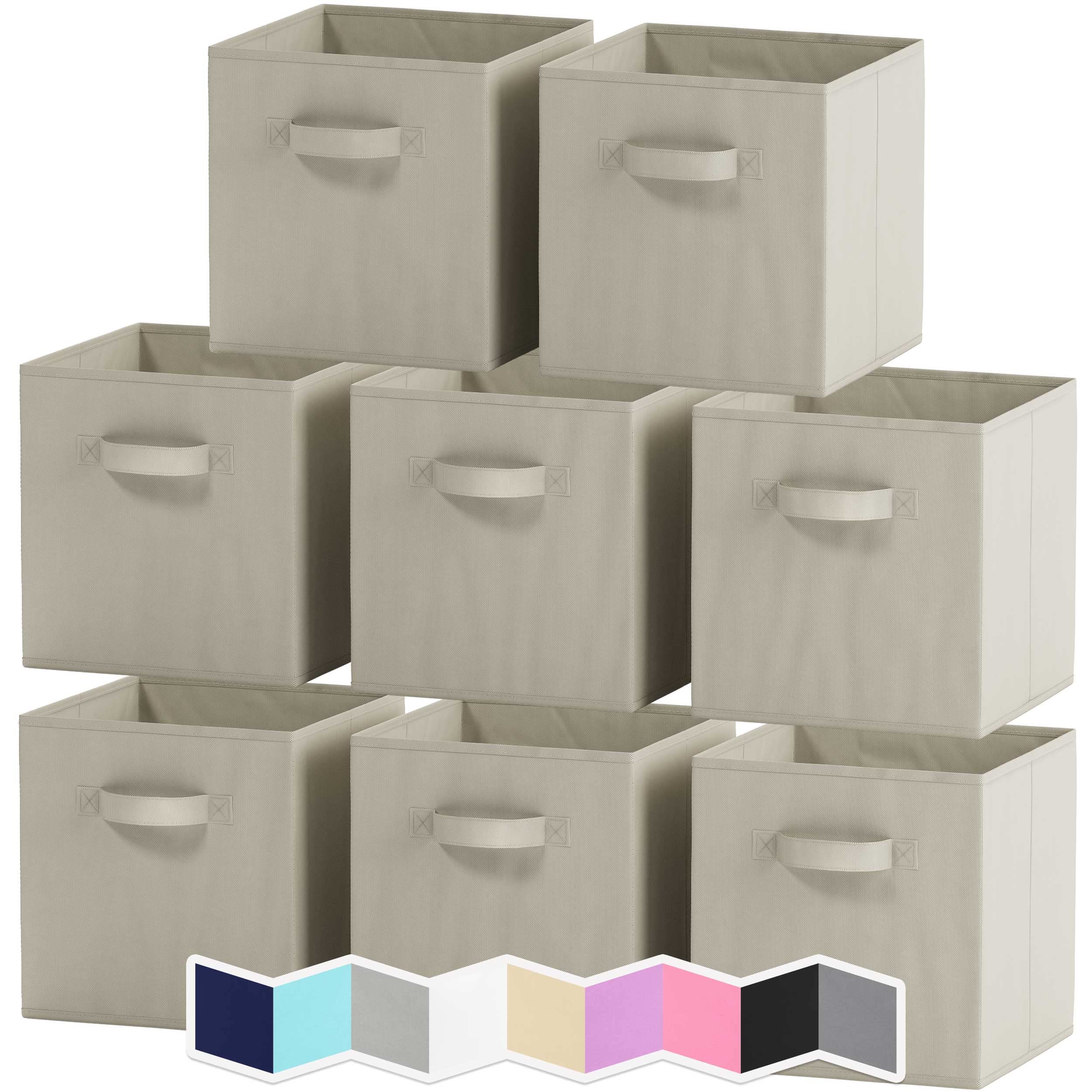 Royexe 11 Inch Cube Storage Baskets Set of 8 - Heavy Duty Fabric Storage Bins for Organizing Closet, Nursery, Office & Living Room - Beige Storage Cubes for Shelves, Cabinets & Cube Organizers | Perfect for Toys, Books & Home Organization