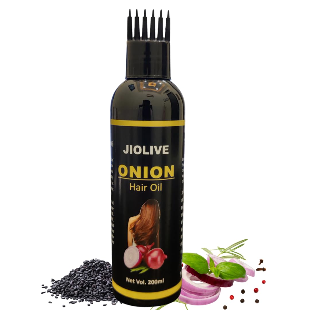 JIOLIVE Onion Hair Oil for Hair Growth & Hair Fall Control - Nourishing & Strengthening Treatment for Men & Women | Reduces Hair Fall & Dandruff - 200ml with Applicator | Perfect for Daily Scalp Massage & Damaged Hair Repair