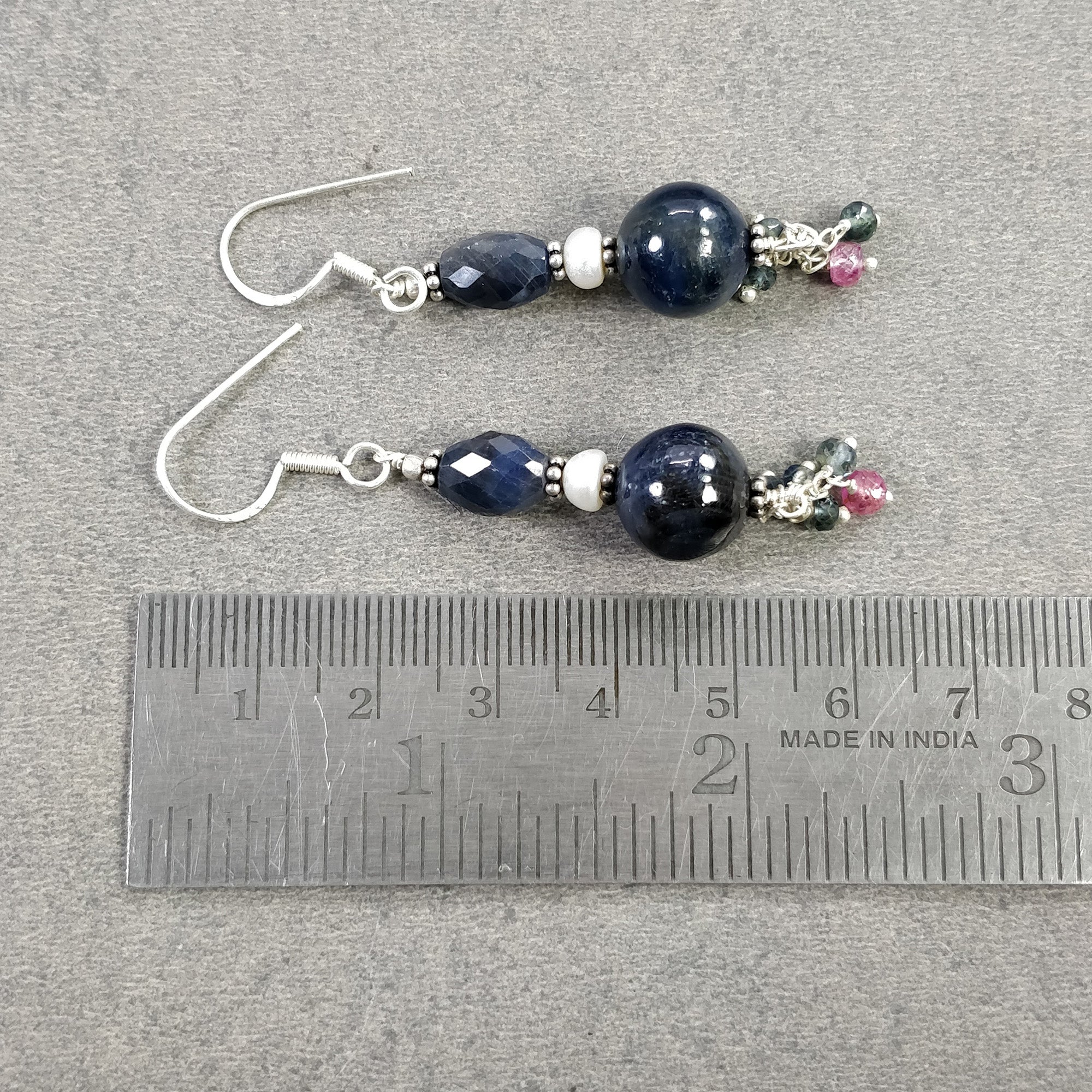 925 Sterling Silver Blue Pink Sapphire Gemstone Faceted Beaded Drop Dangle Earrings - 10.45g Natural Hook Earrings for Women | Perfect for Weddings, Parties & Special Occasions