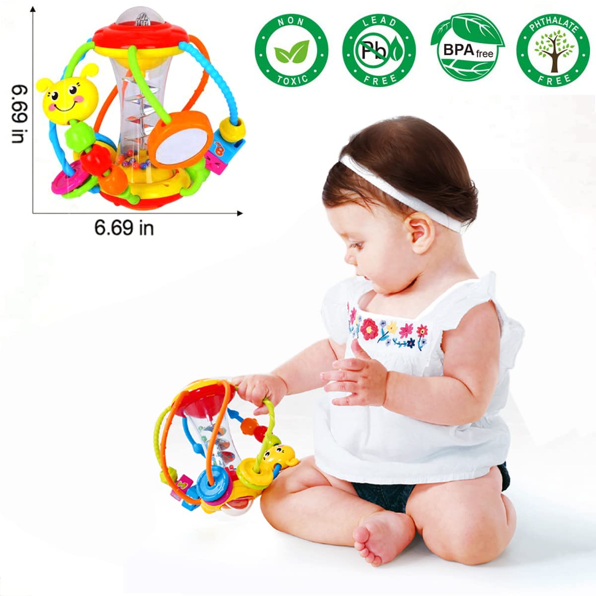 **HOLA Baby Toys for 0-12 Months - Soft Rattle & Activity Ball for Infants, Sensory Shaker Grab & Spin Toy - Perfect for 3-6 Month Olds, Travel & Easter Basket Stuffers - Great for Tummy Time & Early Learning Play**