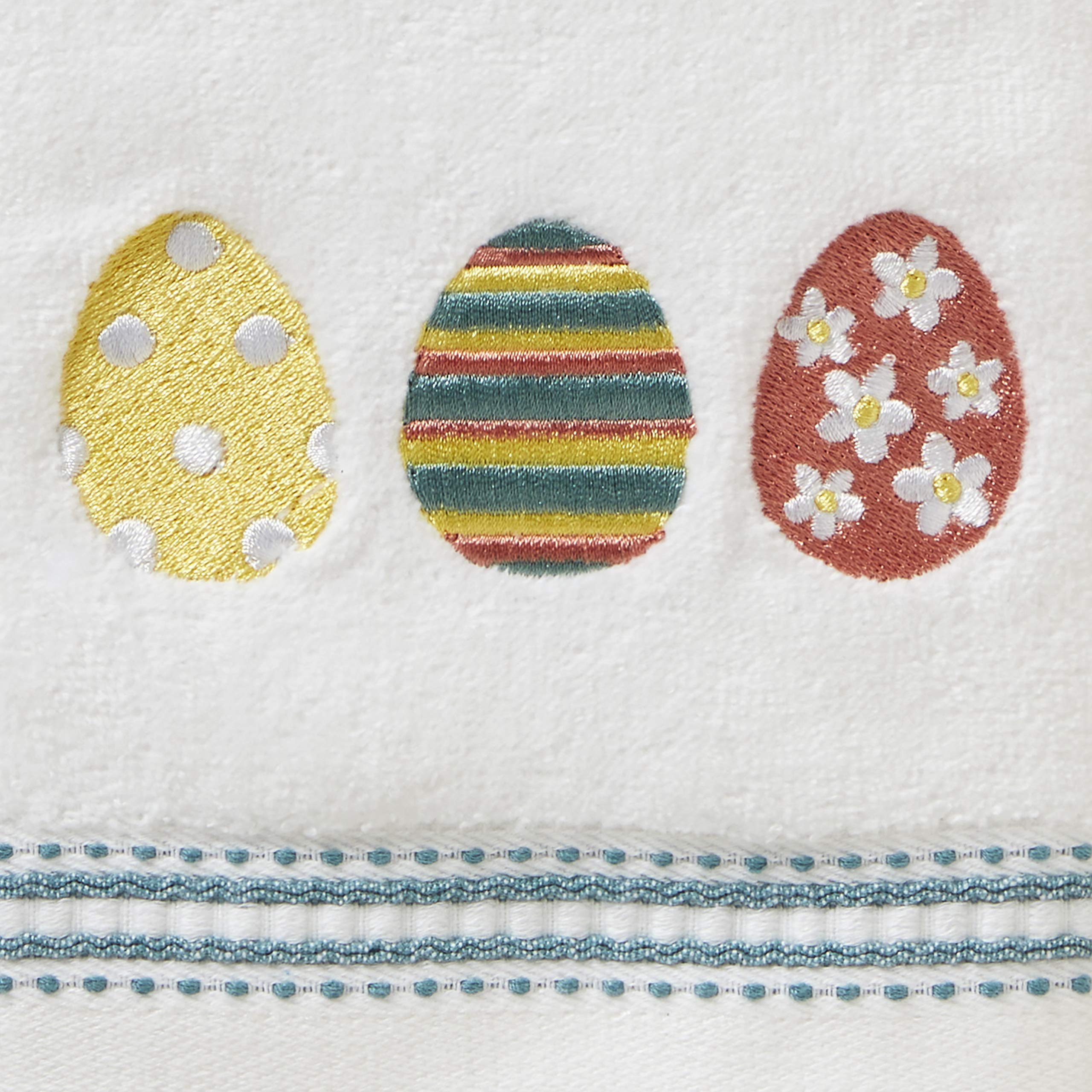SKL Home Easter Egg Line Hand Towel 2-Piece Set - Soft Absorbent Cotton Towels for Bathroom, Kitchen & Bar Decor - Perfect Holiday Gift (White) - Great for Easter Decorations, Housewarming & Hostess Gifts