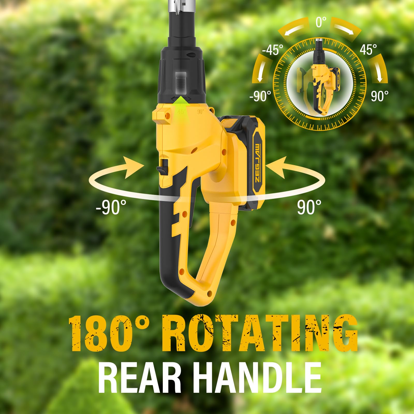 Cordless Pole Hedge Trimmer with 9-Feet Reach & Extension Pole - 20-Inch Cutting Capacity, Multi-Angle Adjustment, Includes 2.0Ah Battery & Fast Charger - Perfect for Tall Hedges, Tree Branches, and Hard-to-Reach Landscaping