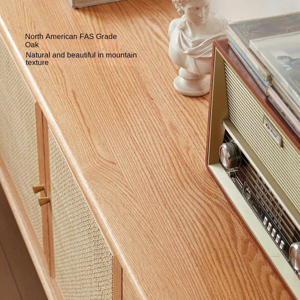 Modern Oak Solid Wood Rattan TV Stand with Storage - Entertainment Center for Living Room, Bedroom & Home Theater Setup