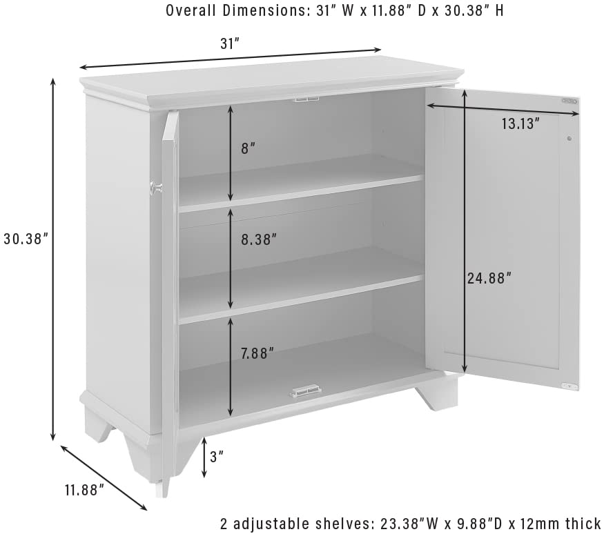 Crosley Lydia White Accent Storage Cabinet - Kitchen Buffet, Living Room Bar, Entryway Organizer | Stylish Home Decor for Dining & Entertainment Spaces