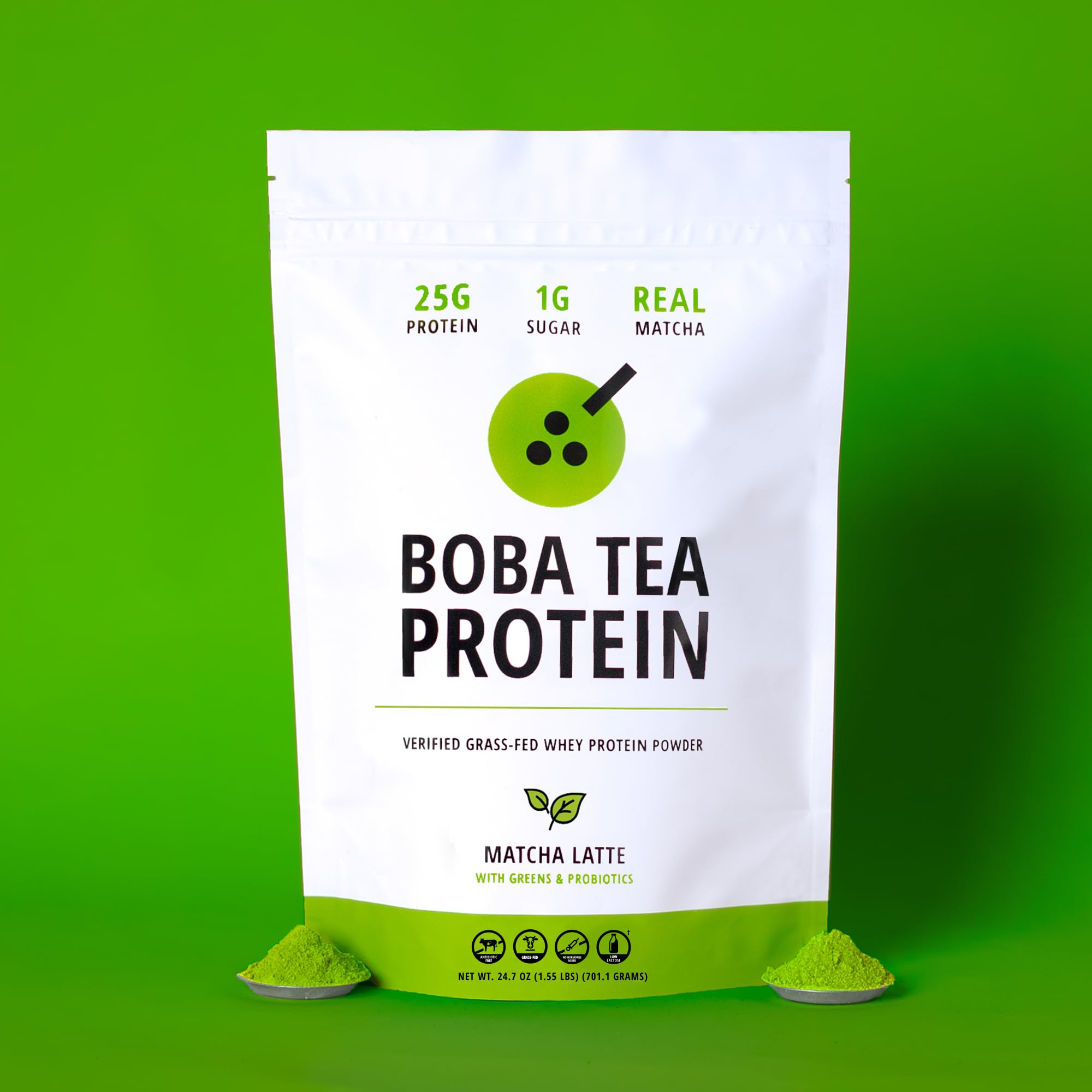 Boba Tea Protein Matcha Latte Powder | 25g Grass-Fed Whey Protein Isolate | Gluten-Free, Soy-Free & Lactose-Free Protein Drink | 19 Servings with Real Ingredients | Perfect for Post-Workout Recovery, Healthy Snacking & Bubble Tea Lovers