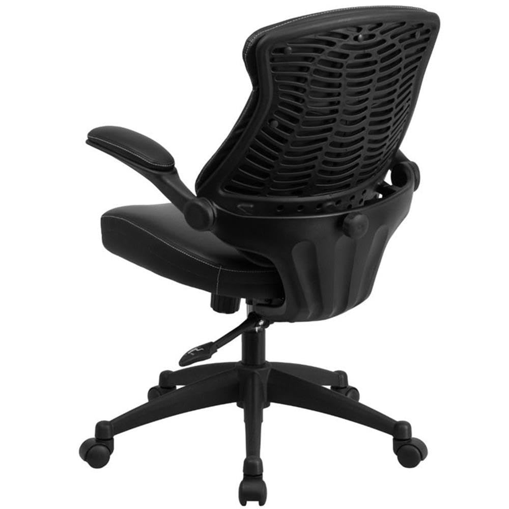 Flash Furniture Kale Mid-Back Black LeatherSoft Executive Swivel Office Chair - Ergonomic Design with Adjustable Back Angle & Flip-Up Arms for Home Office, Conference Room, or Gaming Setup