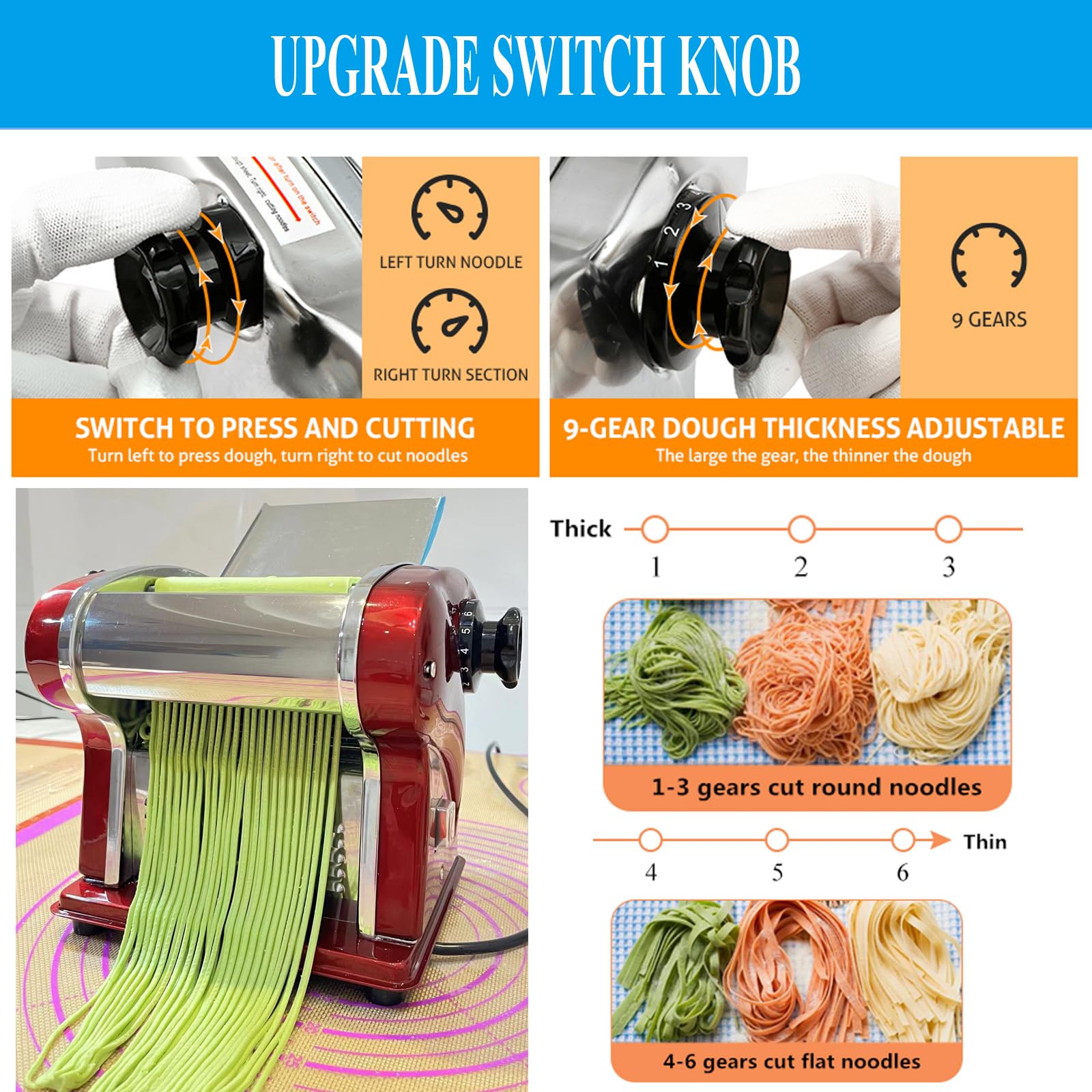 Automatic Electric Pasta Maker Machine - Stainless Steel 2-in-1 Noodle Maker with 2.5mm Blade for Round & Flat Pasta | Perfect for Home Kitchen & Commercial Use | Make Fresh Spaghetti, Fettuccine & More for Italian Dishes