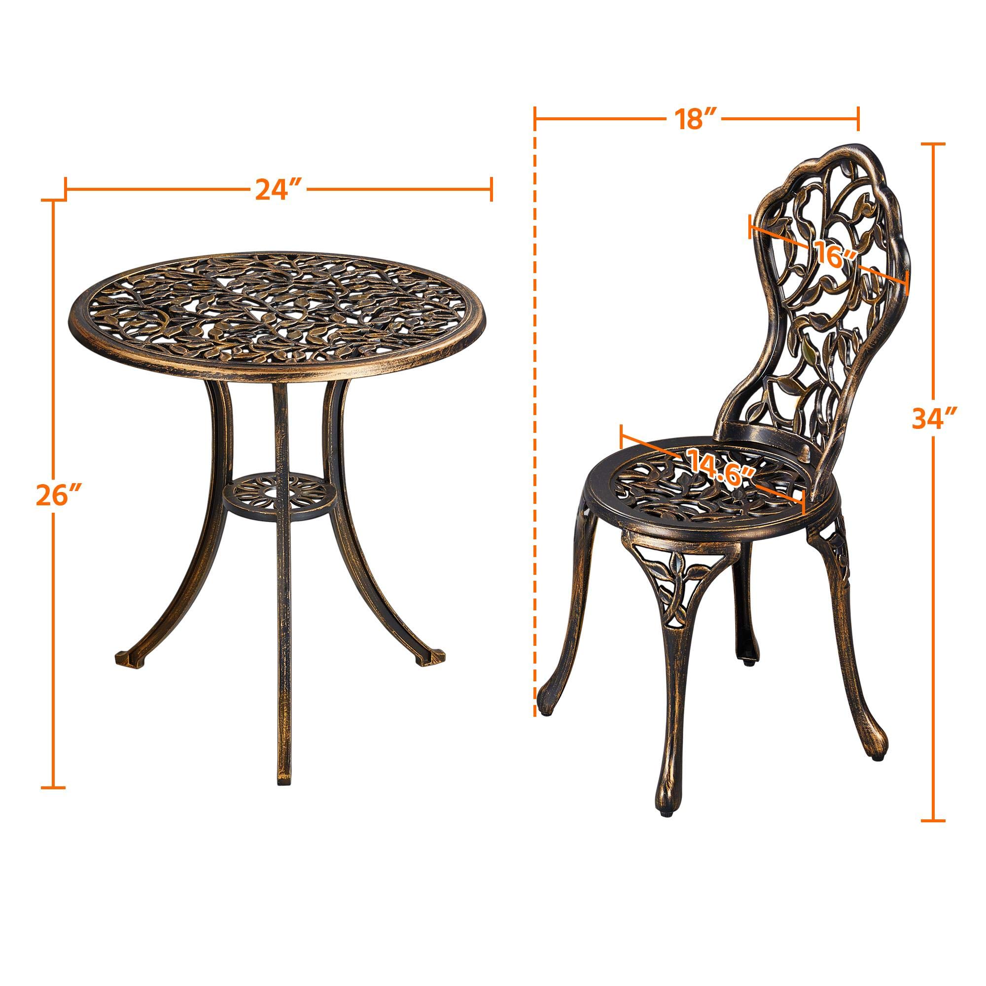 Topeakmart 3-Piece Bistro Set with Round Table and 2 Chairs, Antique Weather-Resistant Outdoor Patio Furniture with Rose Design - Perfect for Garden, Balcony, and Backyard Relaxation