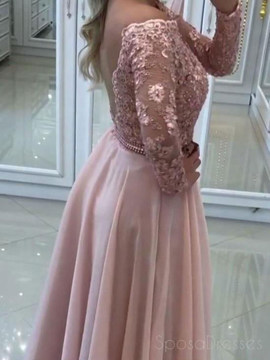 Elegant Off Shoulder Backless Long Sleeve Blush Pink Evening Prom Dress for Women - Perfect for Formal Events, Parties & Special Occasions