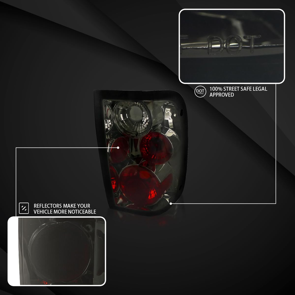 AUTOZENSATION Smoke Lens Tail Lights Compatible with 2001-2005 Ford Ranger - Left & Right Pair Assembly - Upgrade Your Truck's Style & Visibility for Night Driving & Custom Look