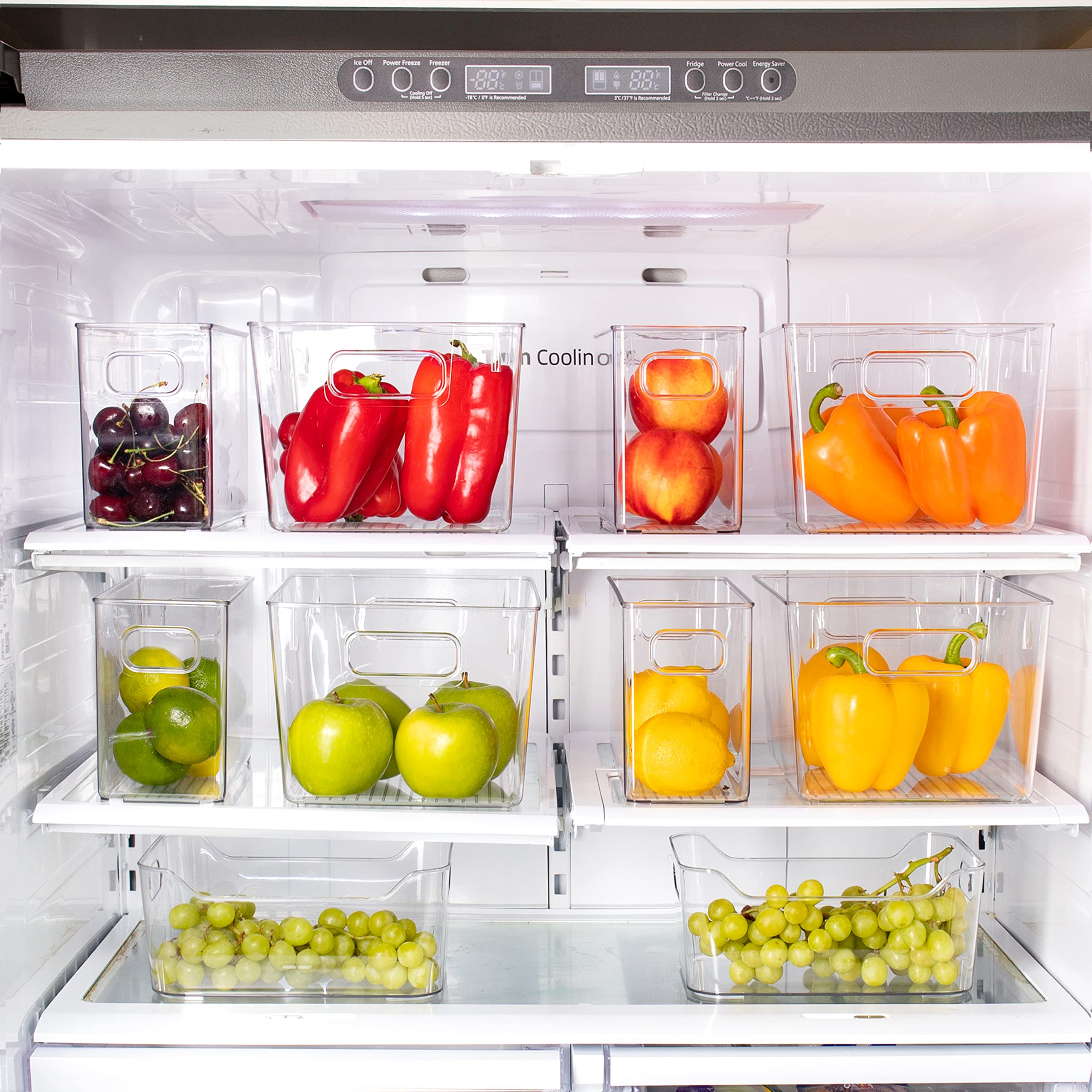 bHome & Co. 4-Pack Clear Acrylic Pantry Storage Containers with Handles - Kitchen Cabinet, Refrigerator, Freezer, Bathroom & Laundry Organization Bins for Home Storage Solutions | Perfect for Organizing Dry Food, Spices, Toiletries & Cleaning Supplies