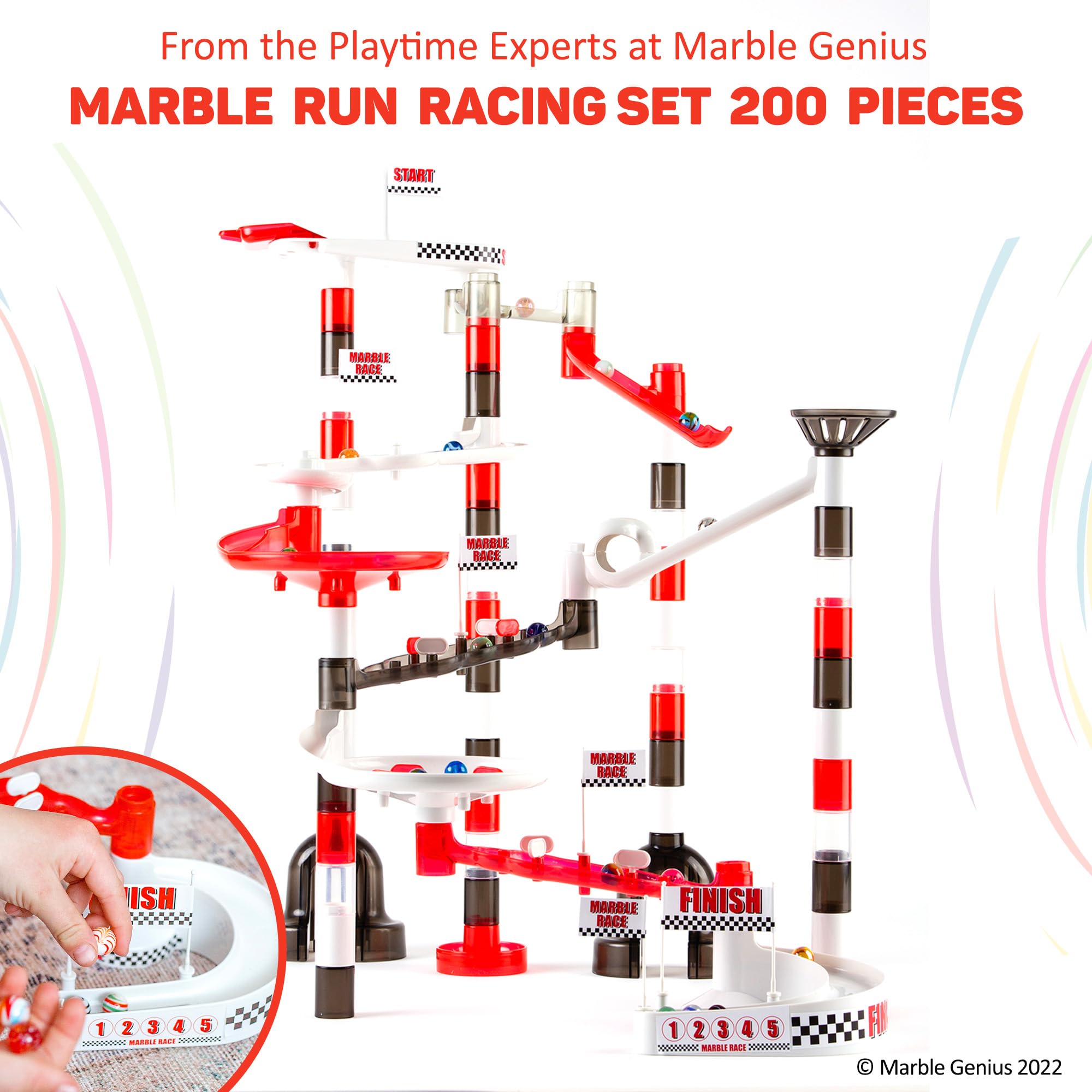 Marble Genius 200-Piece Marble Run Racing Set - STEM Educational Building Blocks Toy for Kids | Marble Maze Tower & Race Track Game | Perfect for Birthday Gifts & Indoor Playtime